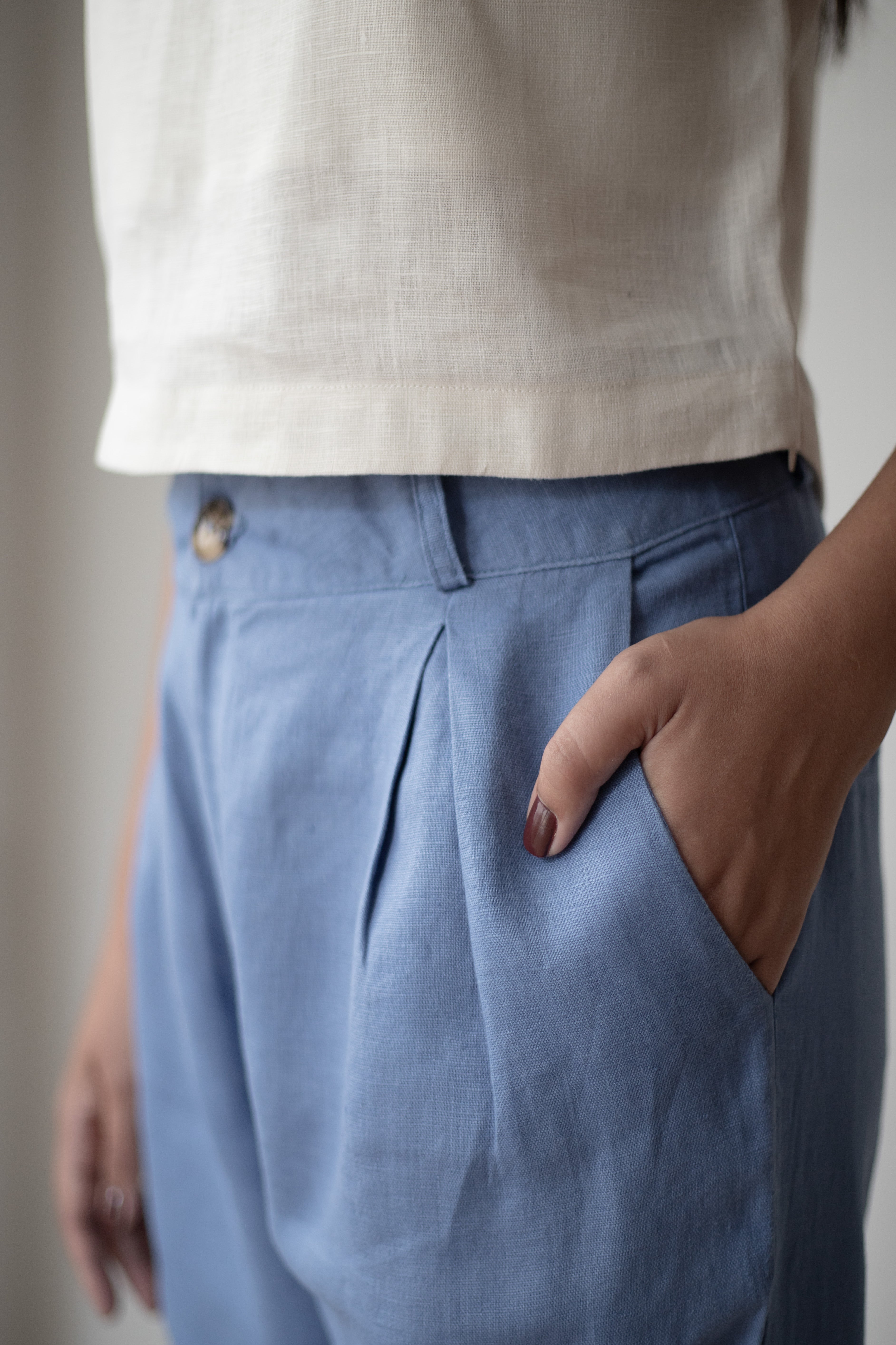 Calça Vera 100% Linho Azul médio