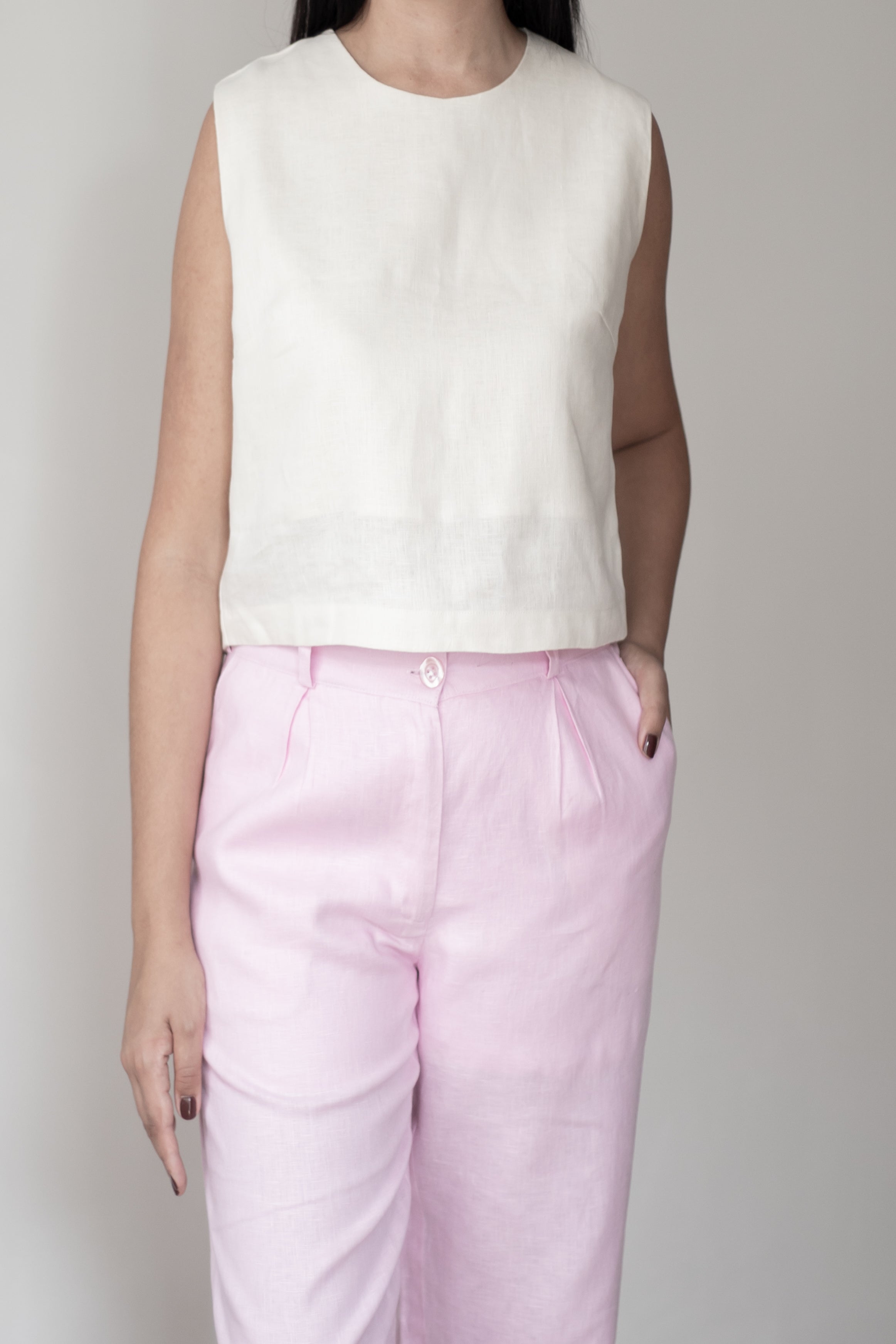 Calça Vera 100% Linho Rosa Bailarina