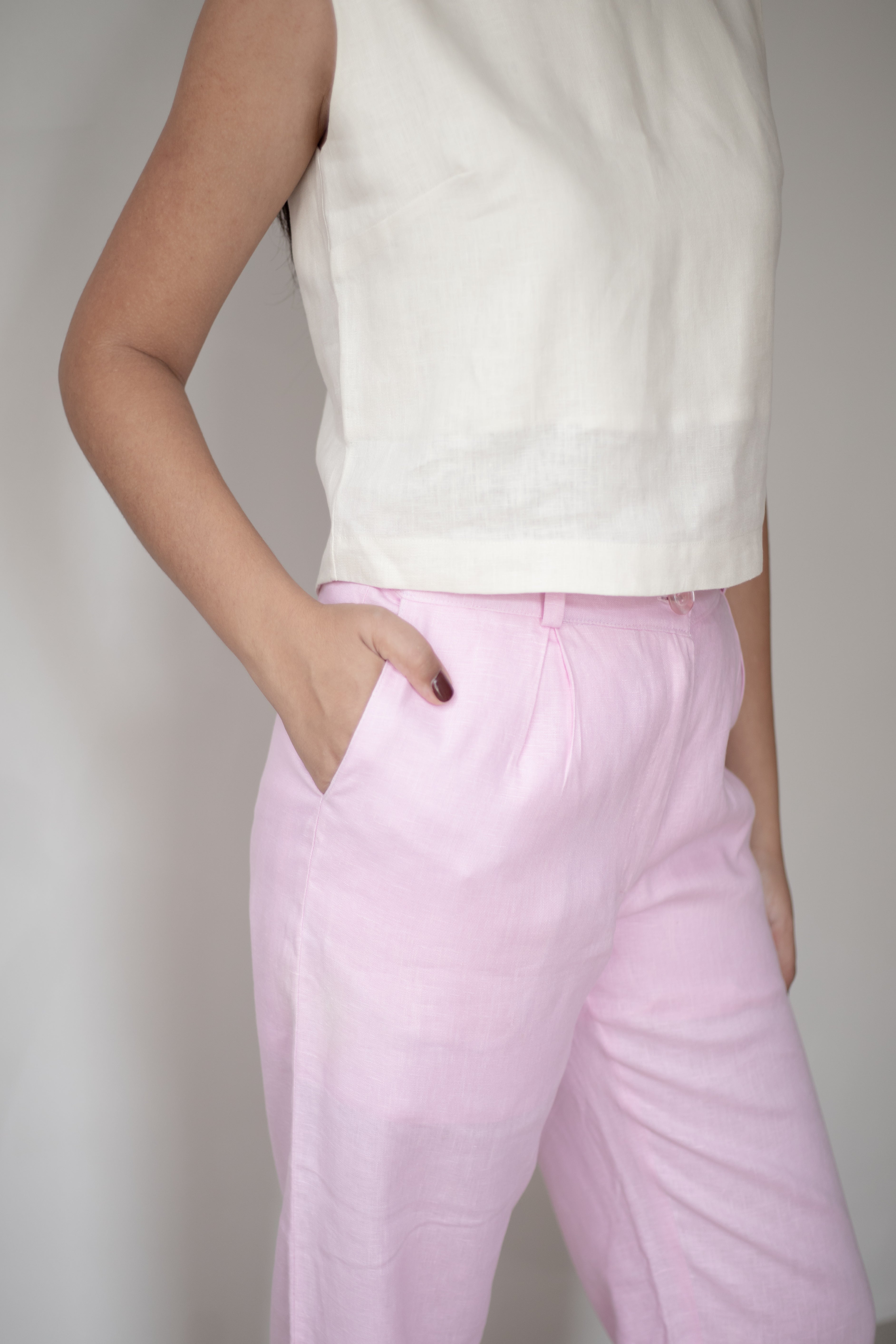 Calça Vera 100% Linho Rosa Bailarina