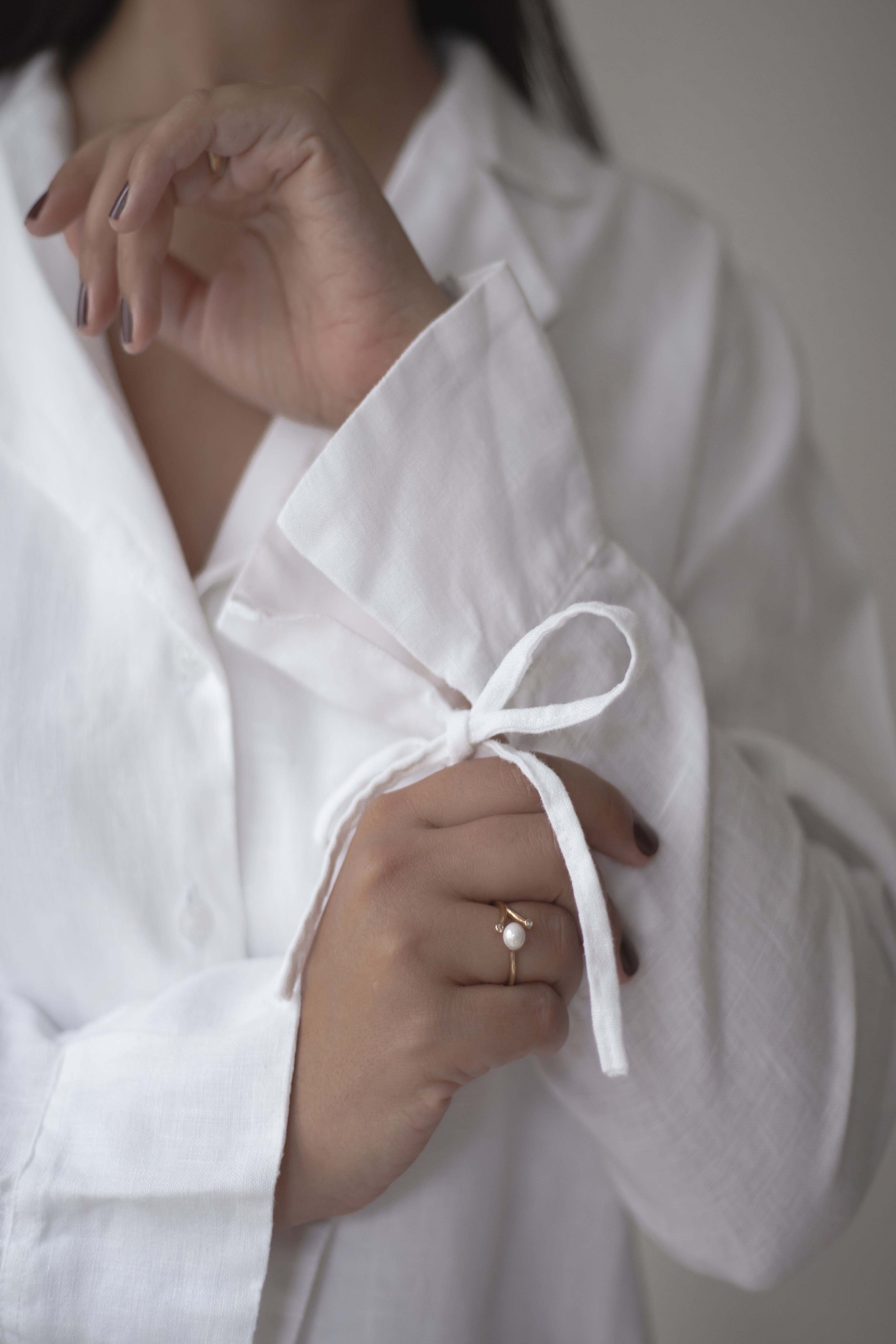 Camisa Laços no punho 100% Linho Branca