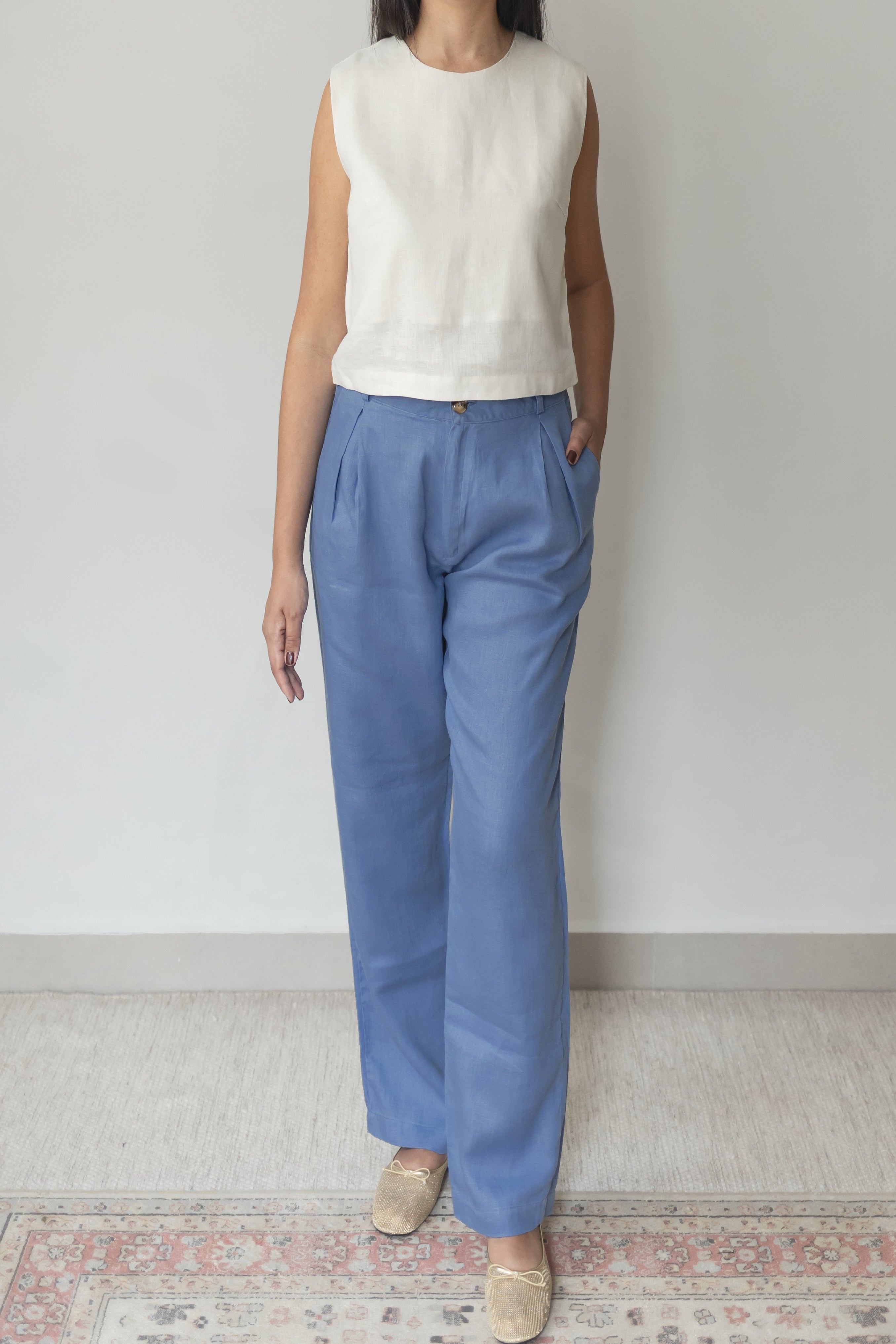 Calça Vera 100% Linho Azul médio