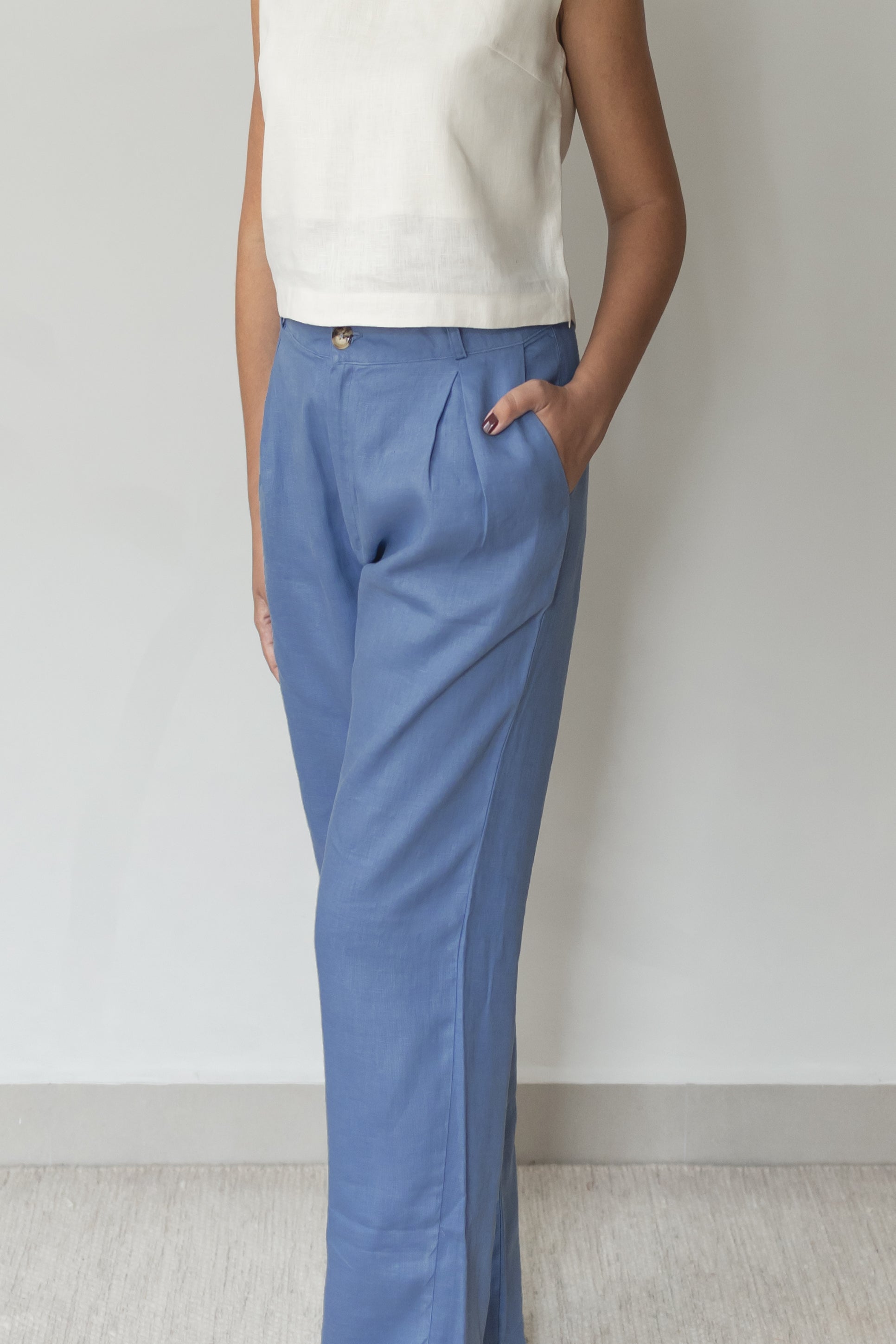 Calça Vera 100% Linho Azul médio