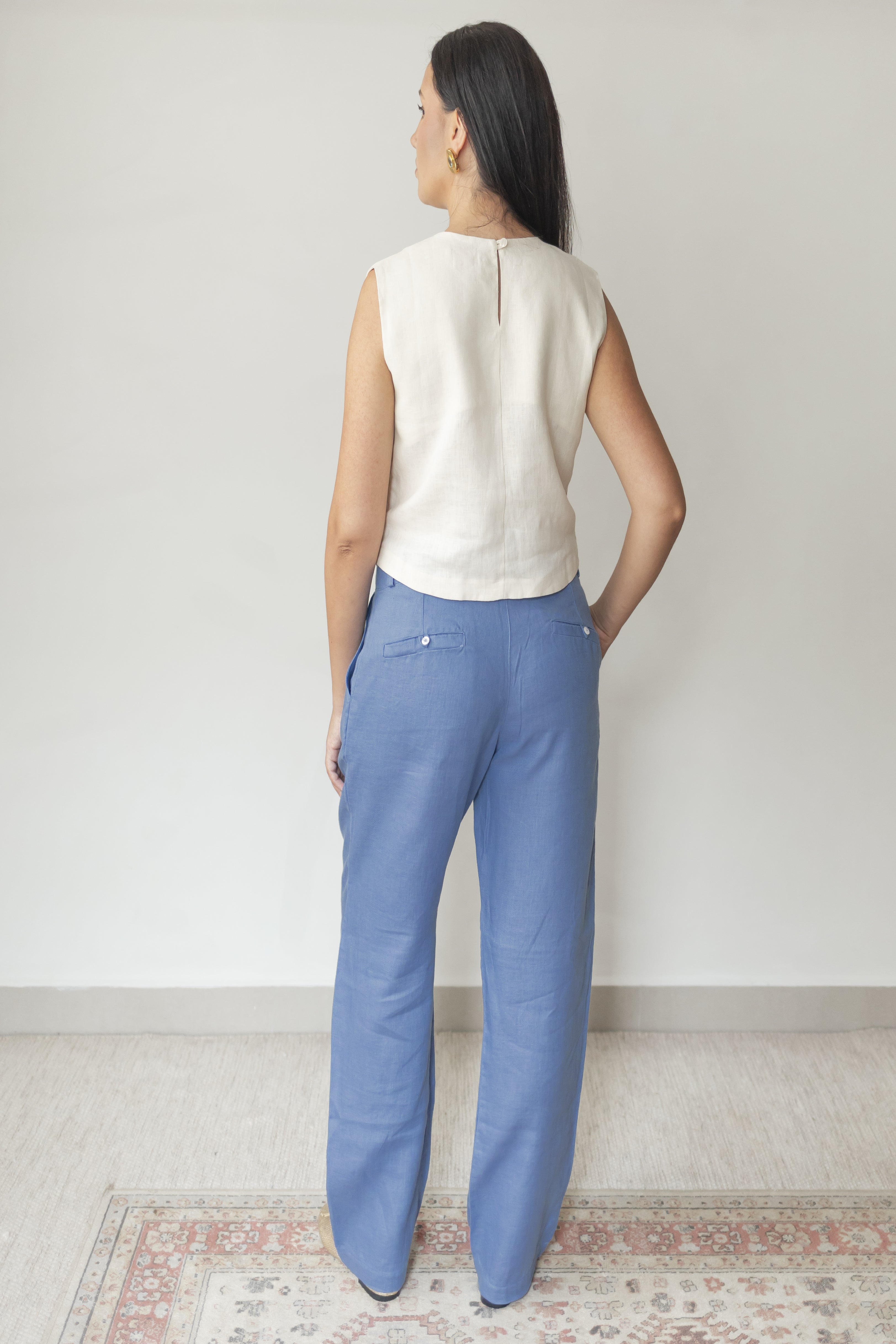 Calça Vera 100% Linho Azul médio