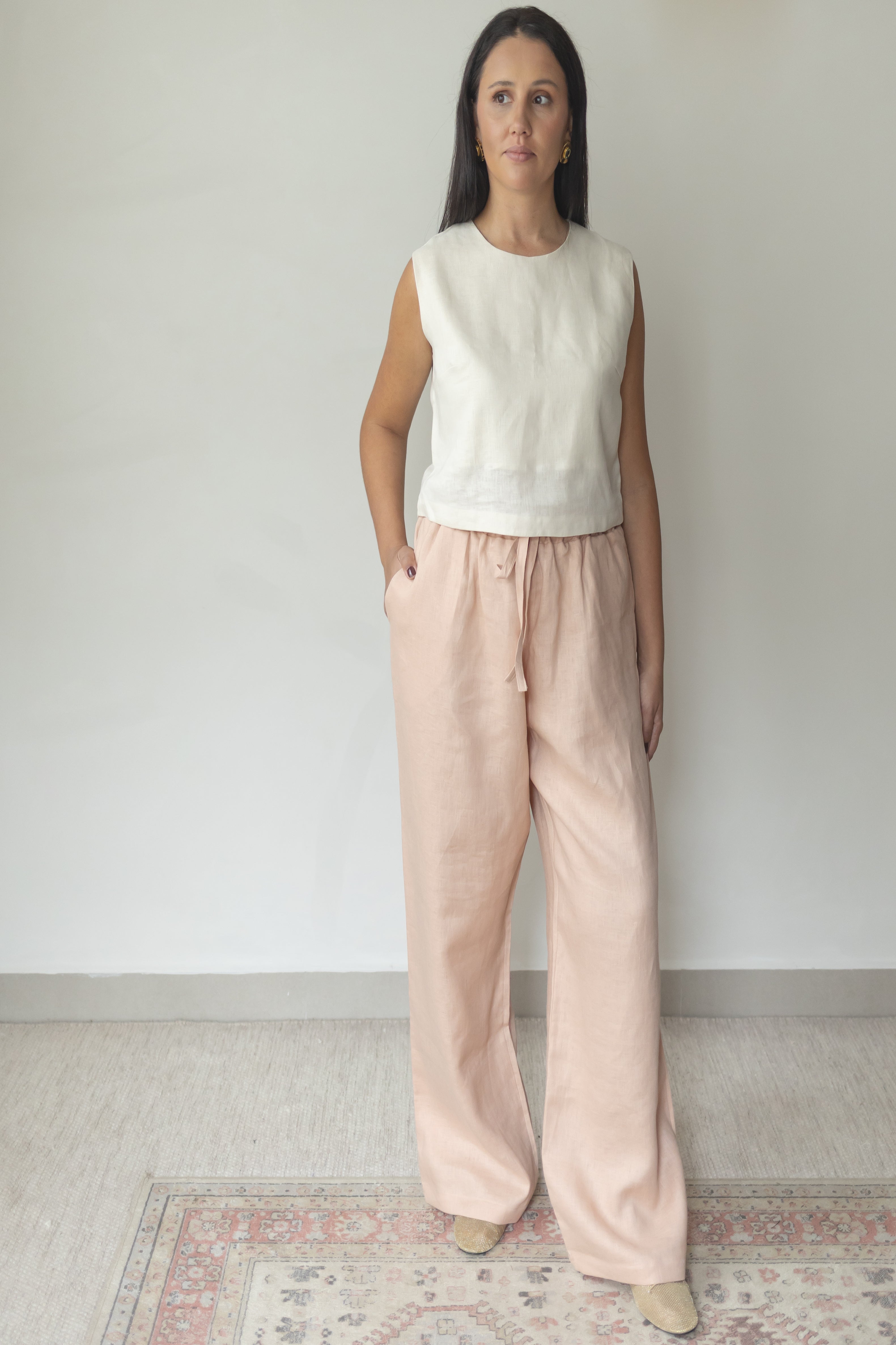 Calça Sandra 100% Linho Rosê nude