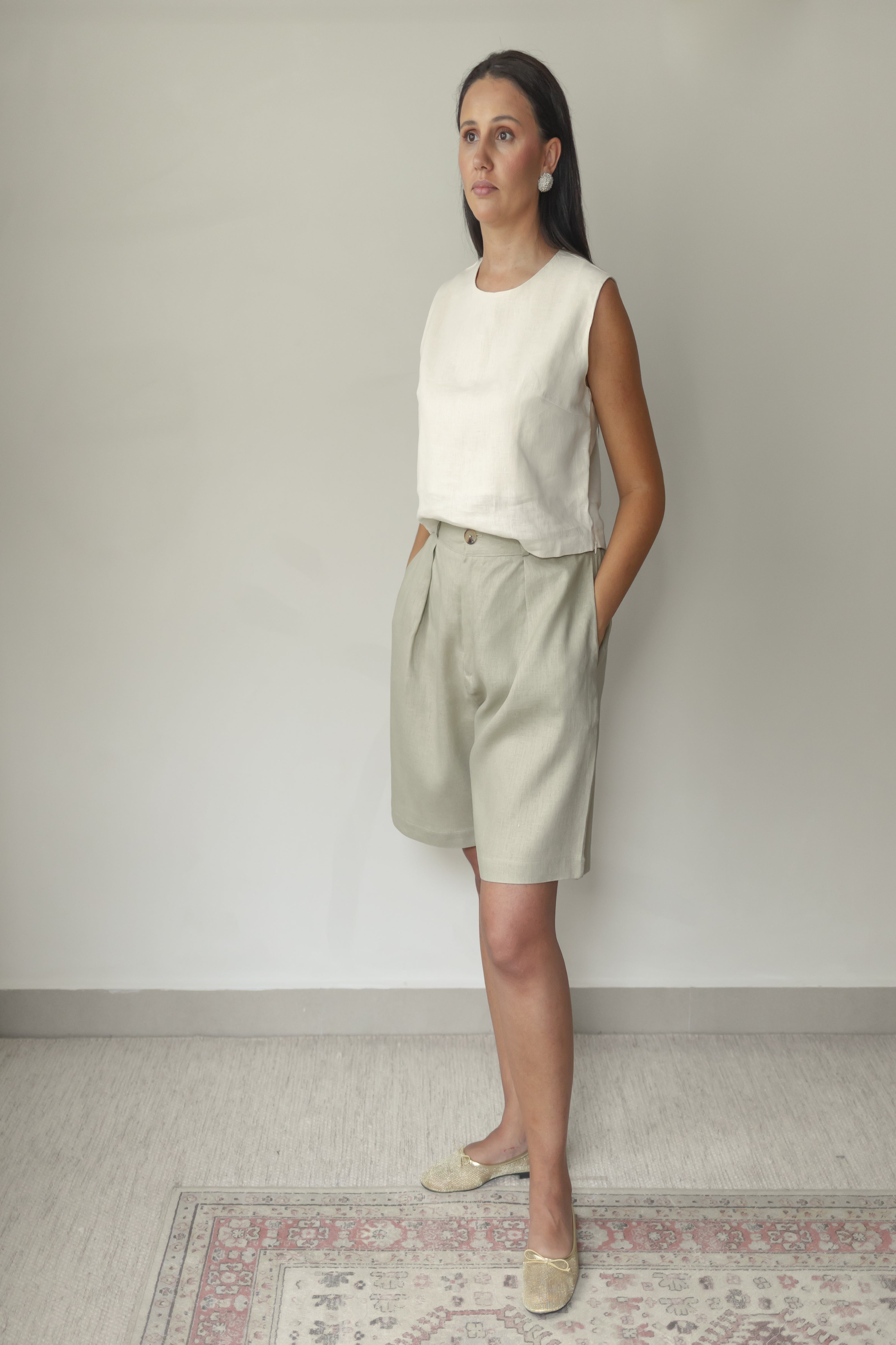 Bermuda Nara 100% Linho Caqui