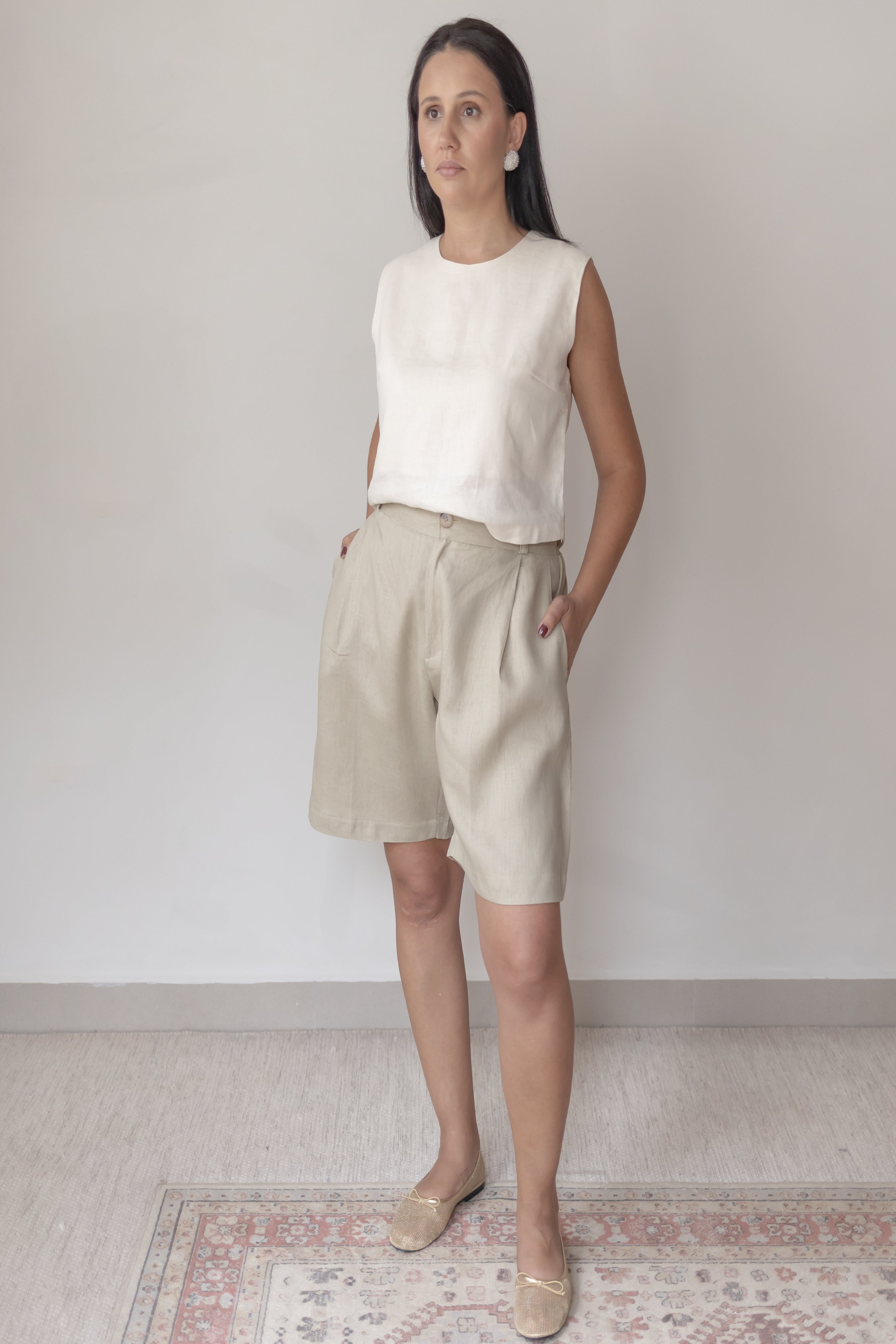 Bermuda Nara 100% Linho Areia