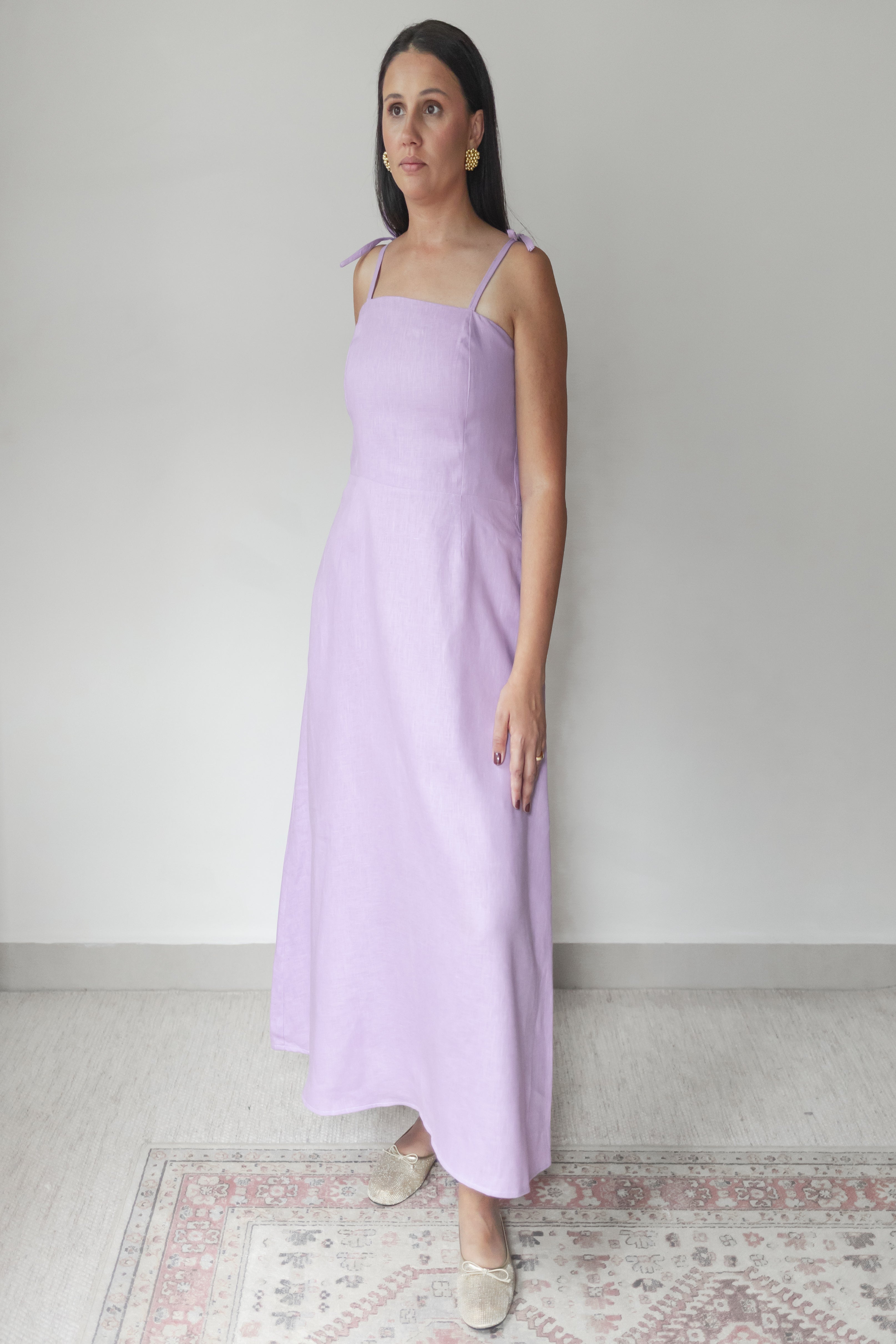 Vestido Dália 100% Linho Lilás