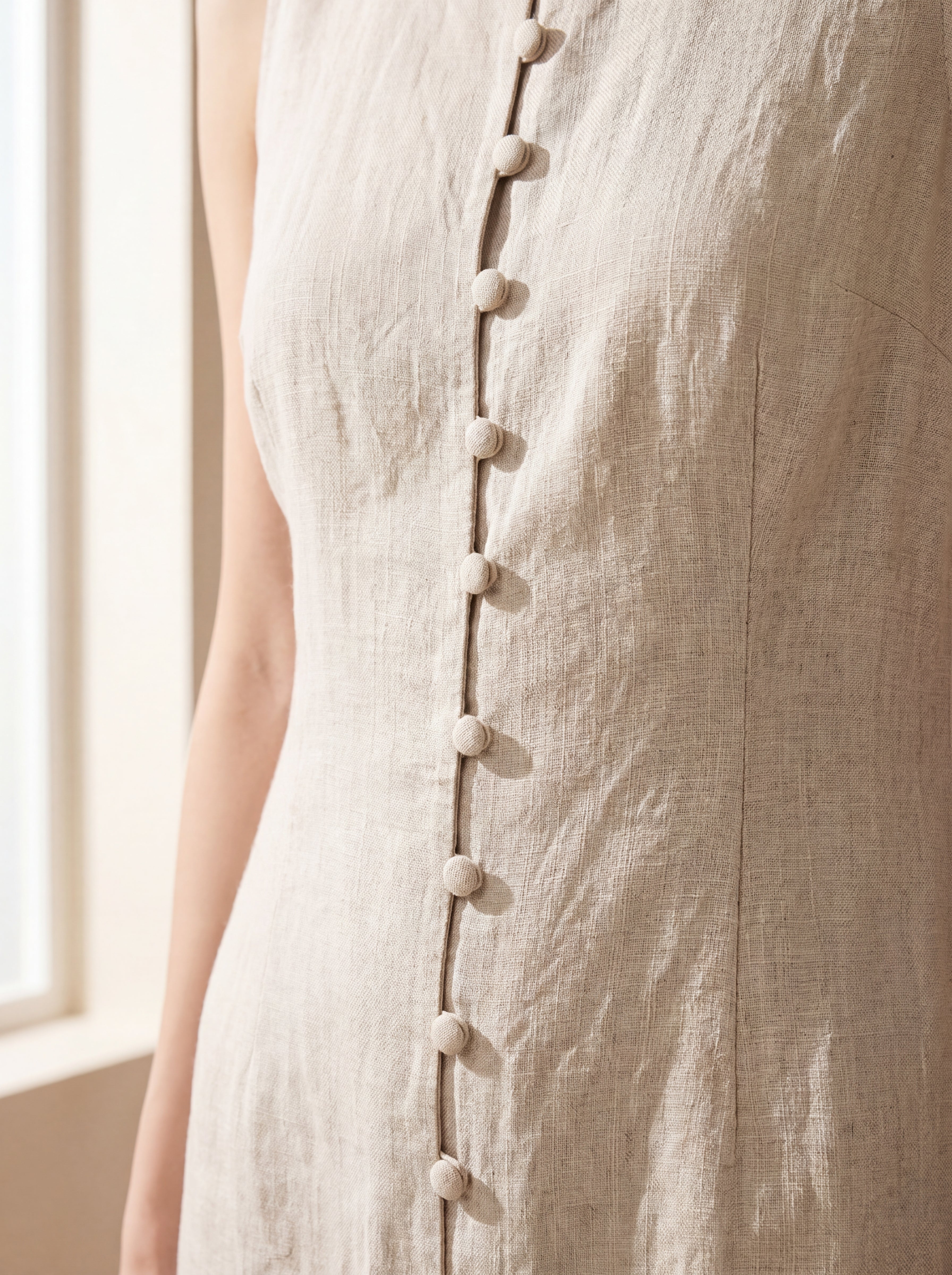 Vestido Midi Carol Cru — Detalhe 01 #Cor_Cru