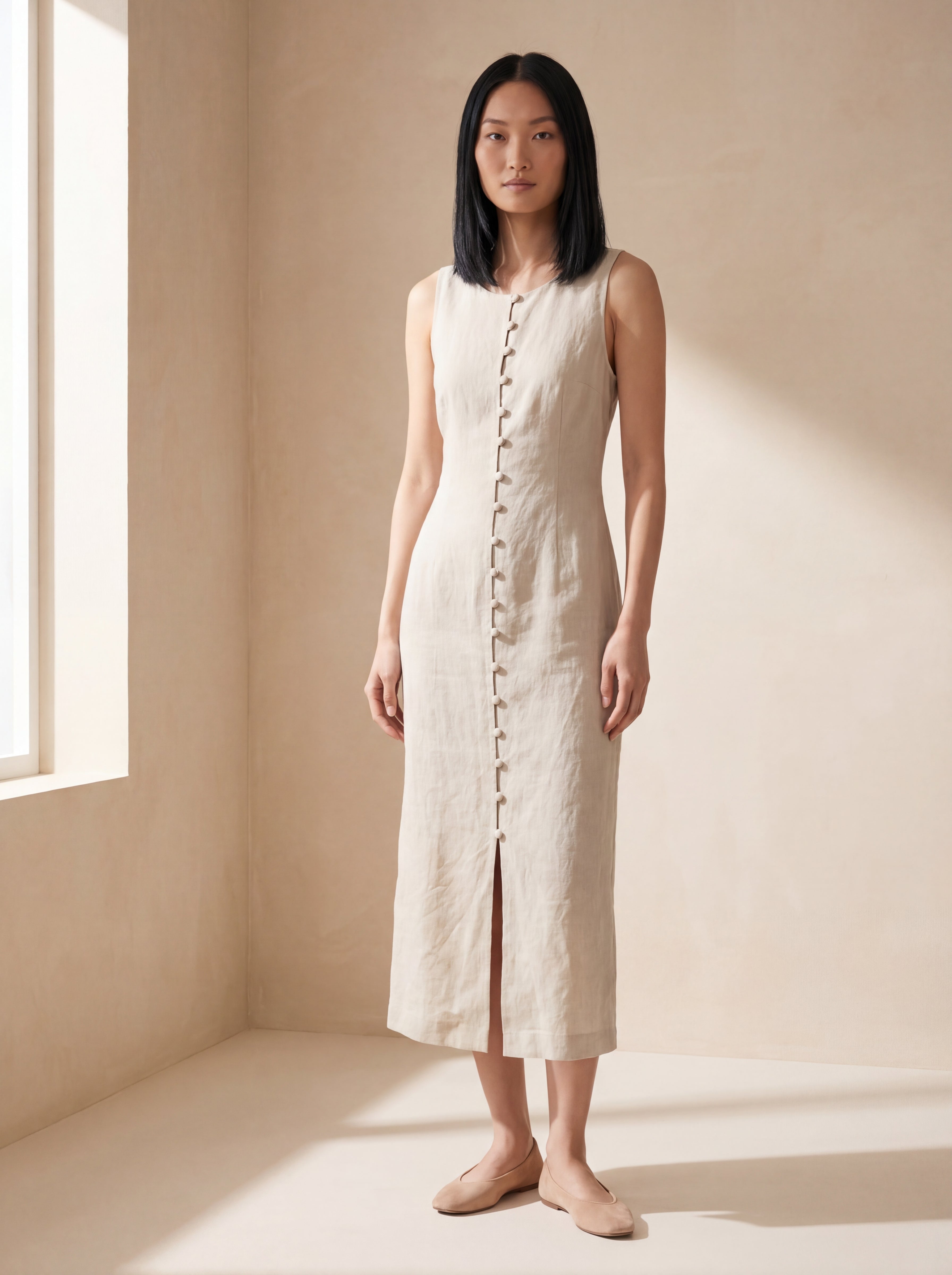 Vestido Midi Carol Cru — Frente 01 #Cor_Cru