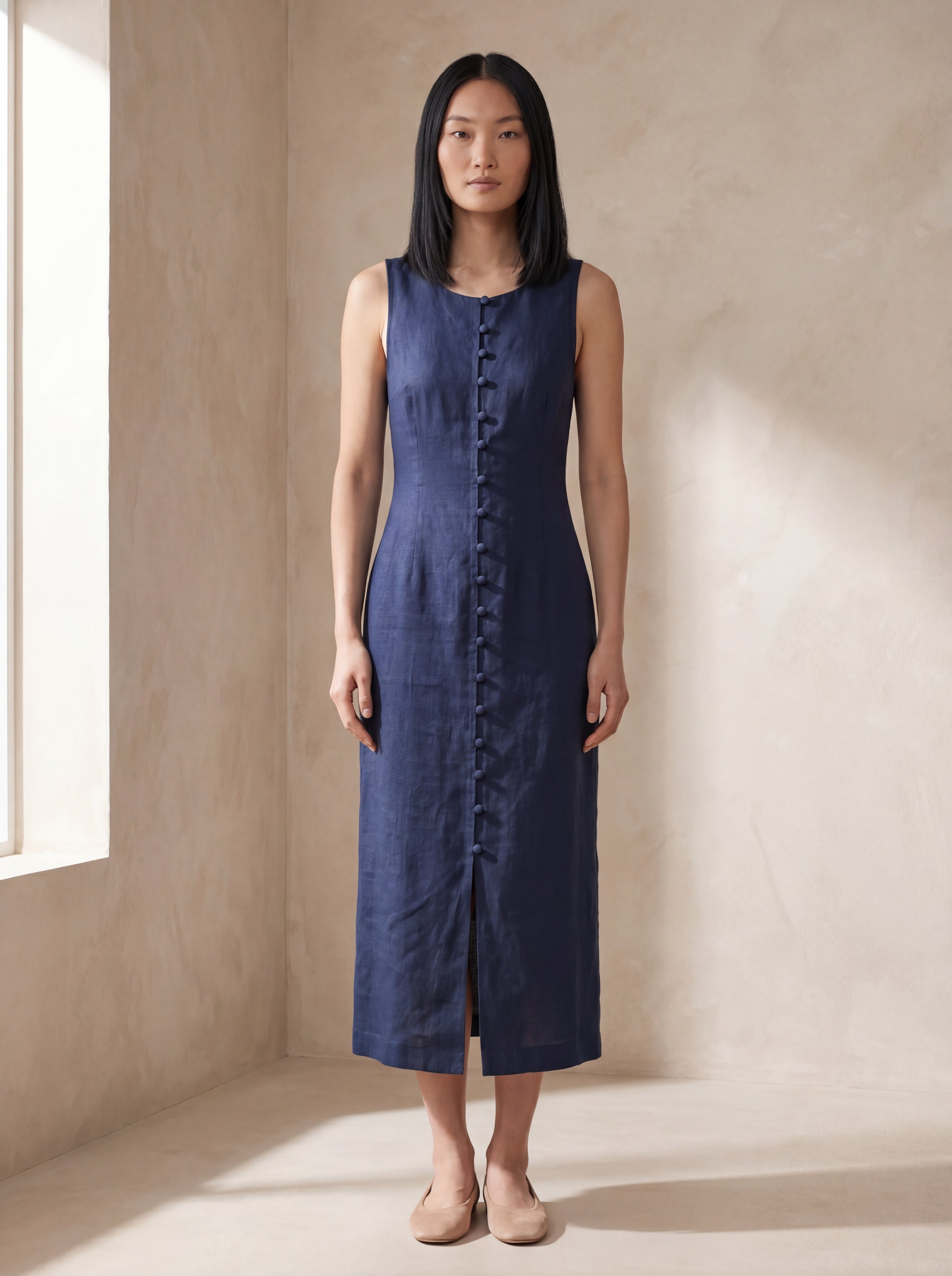 Vestido Midi Carol Marinho — Frente 01 #Cor_Marinho
