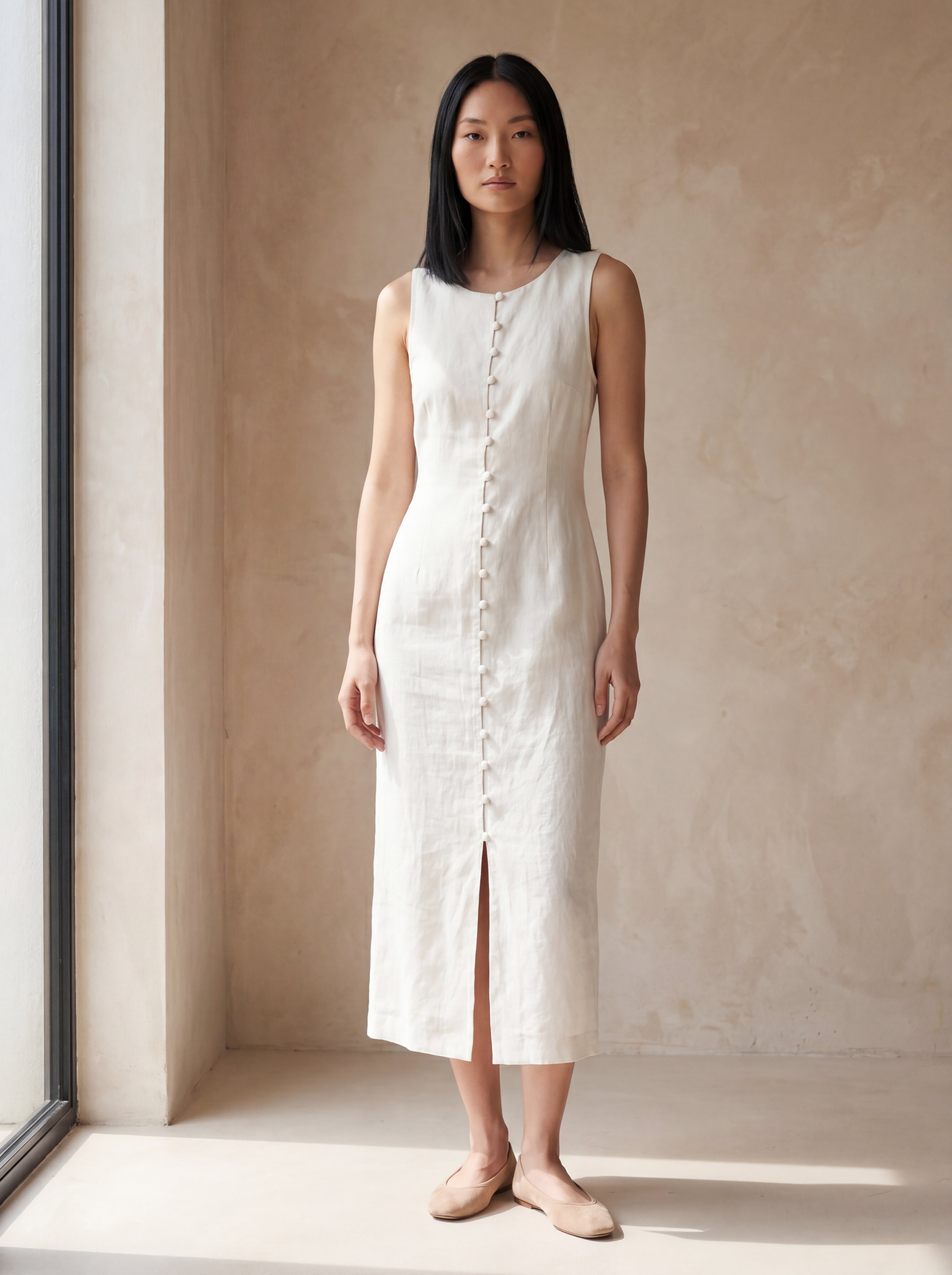 Vestido Midi Carol Offwhite — Frente 02 #Cor_Offwhite