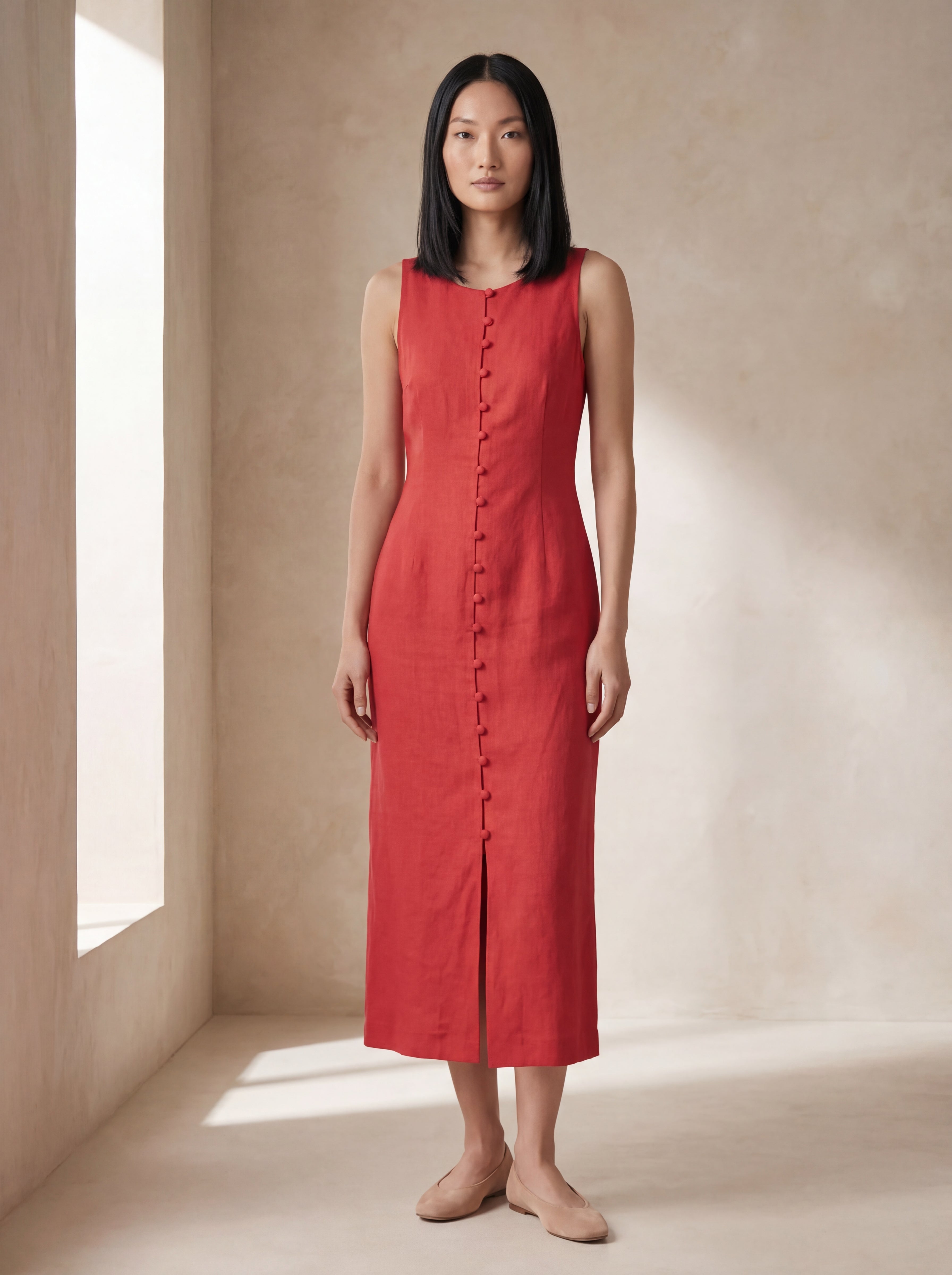 Vestido Midi Carol Vermelho — Frente 02 #Cor_Vermelho