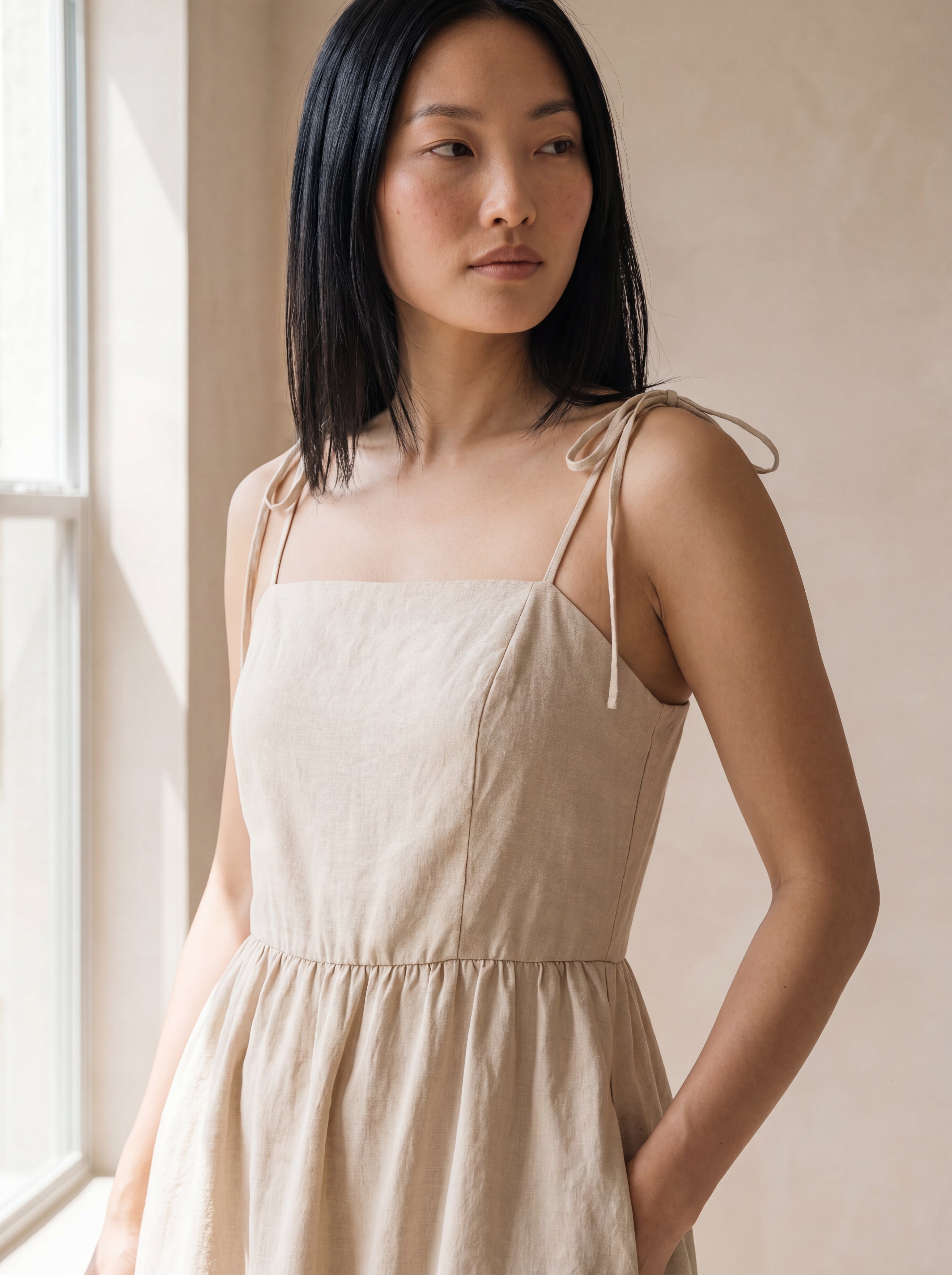 Vestido Dália Longo Cru — Detalhe 02 #Cor_Cru
