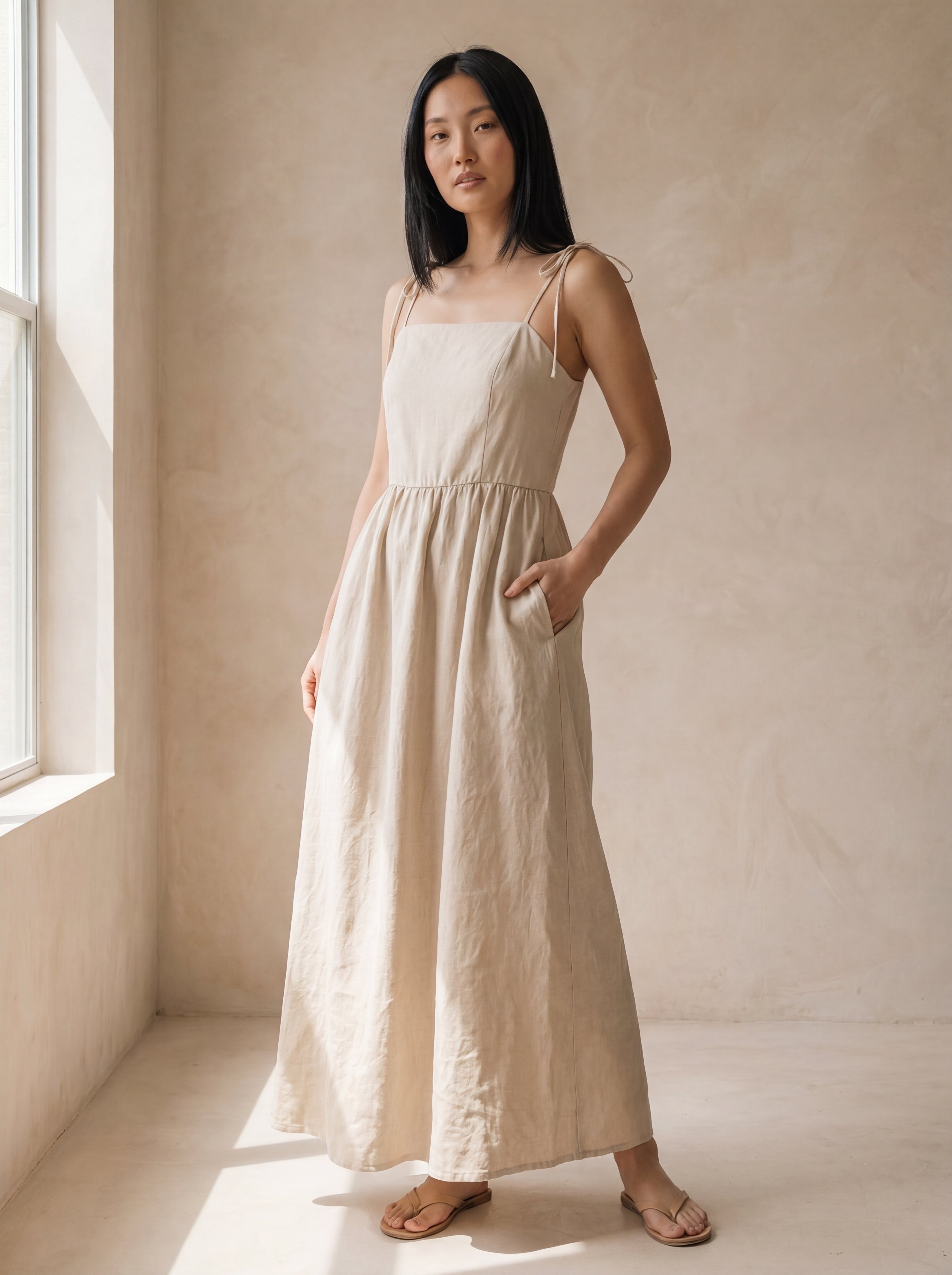 Vestido Dália Longo Cru — Frente 01 #Cor_Cru