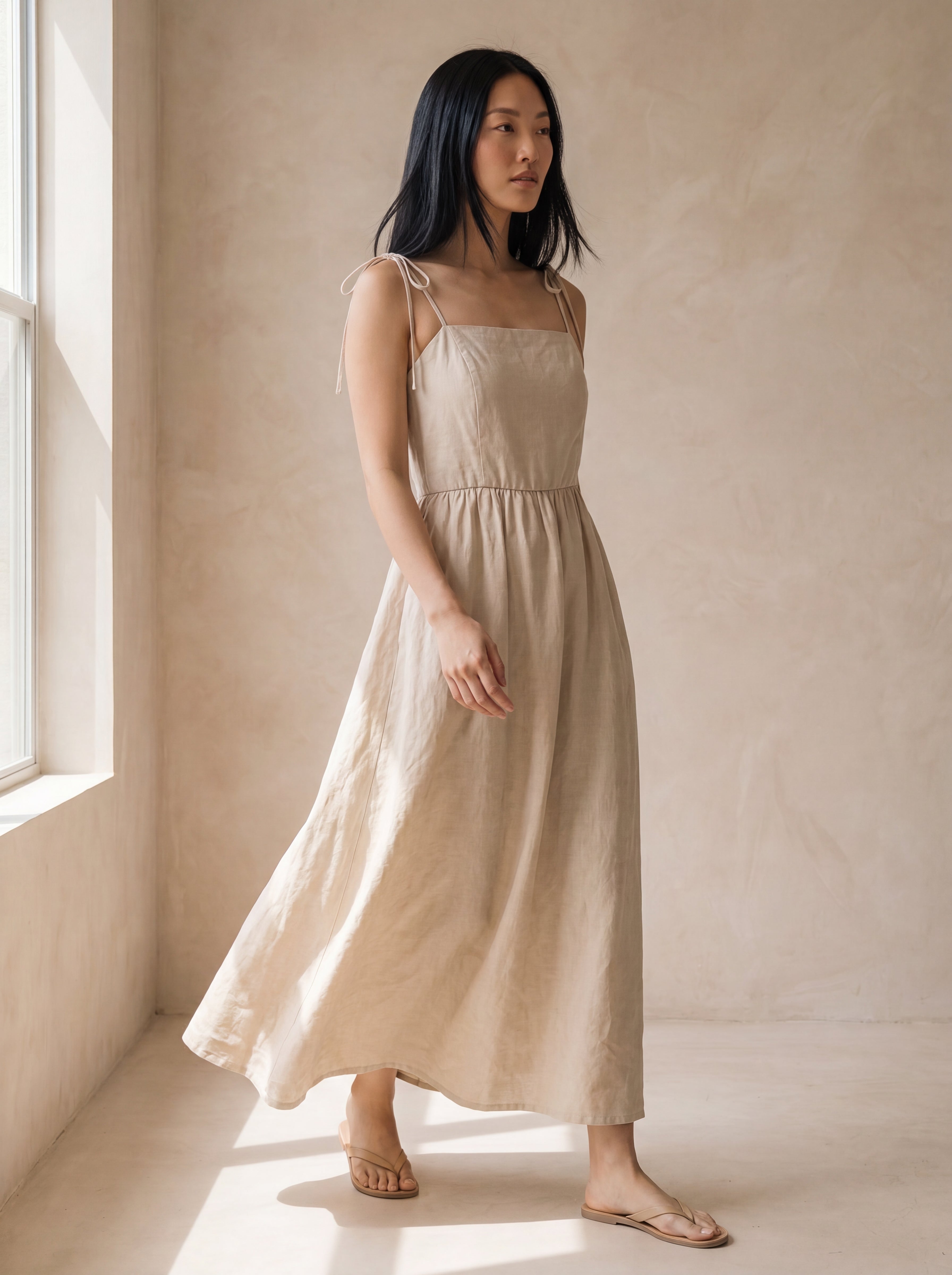 Vestido Dália Longo Cru — Movimento 01 #Cor_Cru