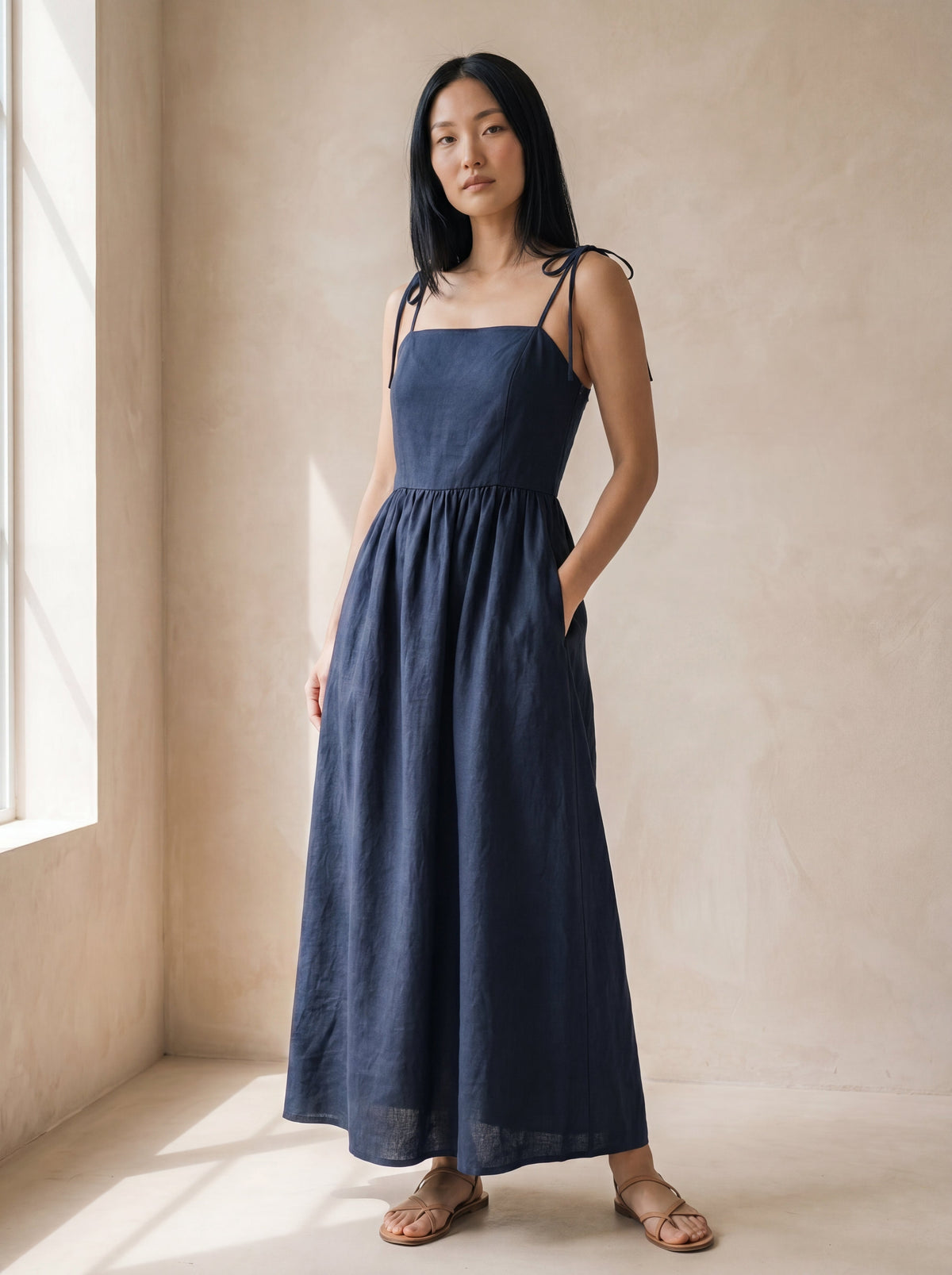 Vestido Dália Longo Marinho — Frente 01 #Cor_Marinho