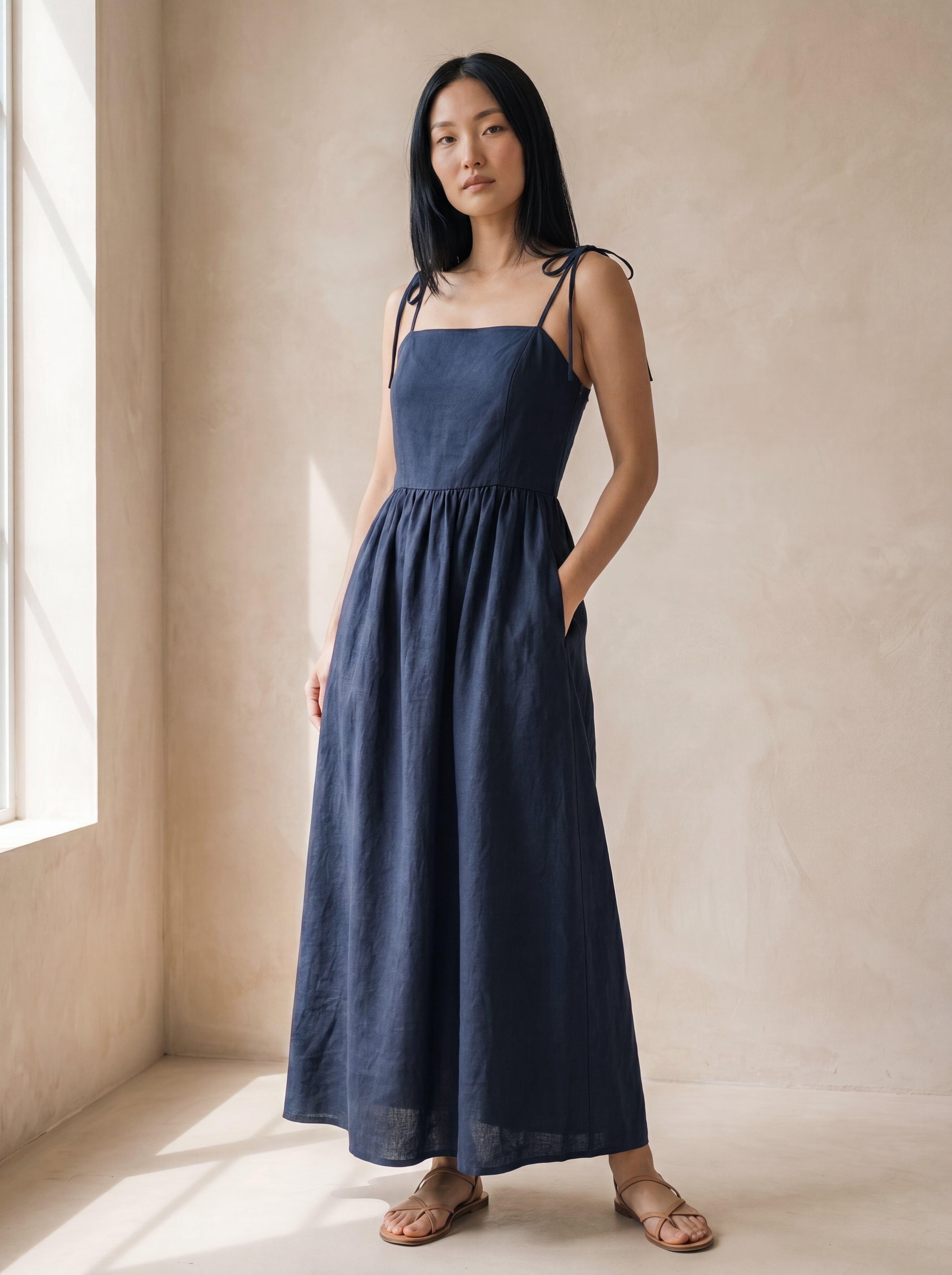 Vestido Dália Longo Marinho — Frente 01 #Cor_Marinho
