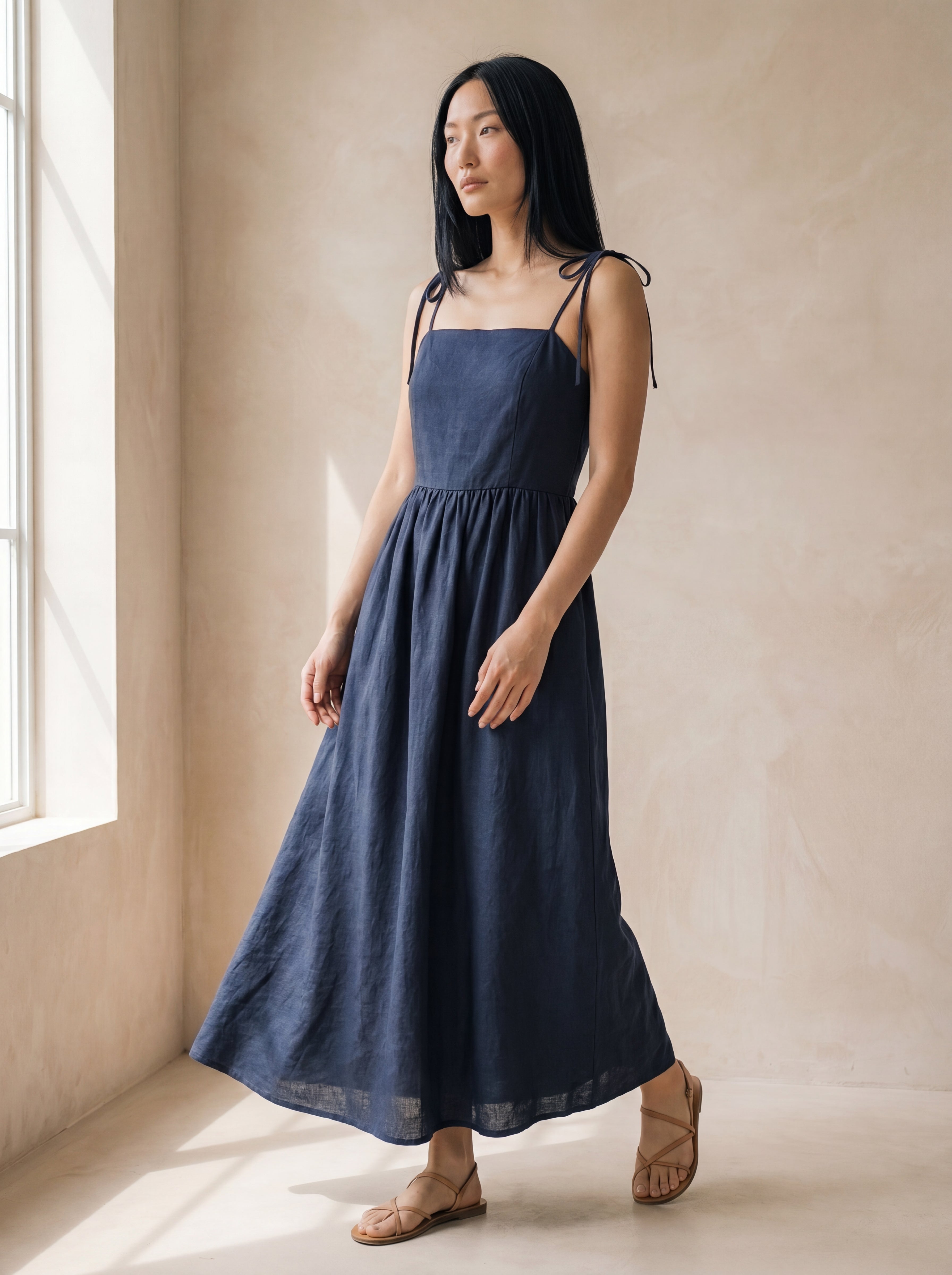 Vestido Dália Longo Marinho — Frente 02 #Cor_Marinho