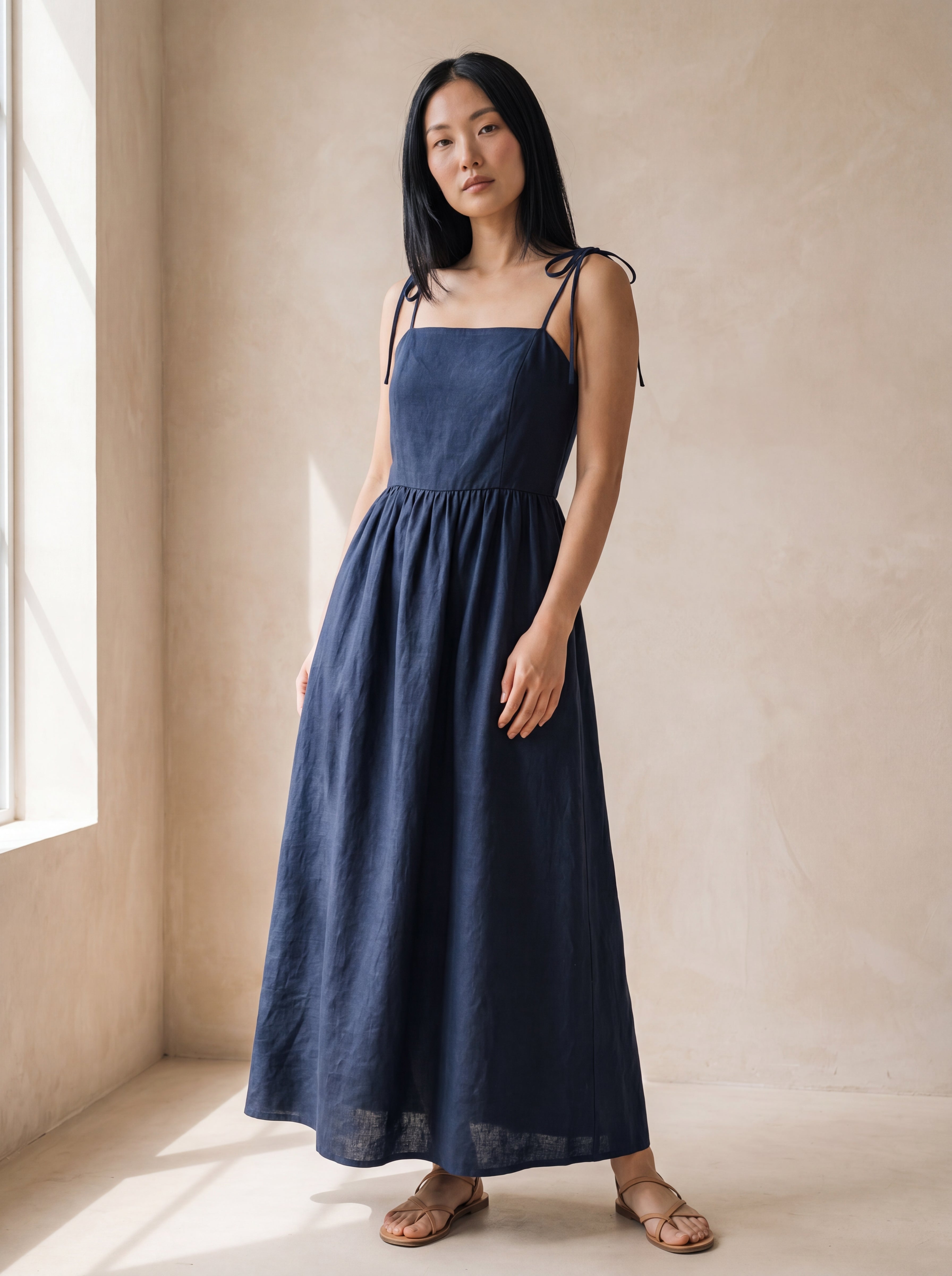 Vestido Dália Longo Marinho — Frente 03 #Cor_Marinho