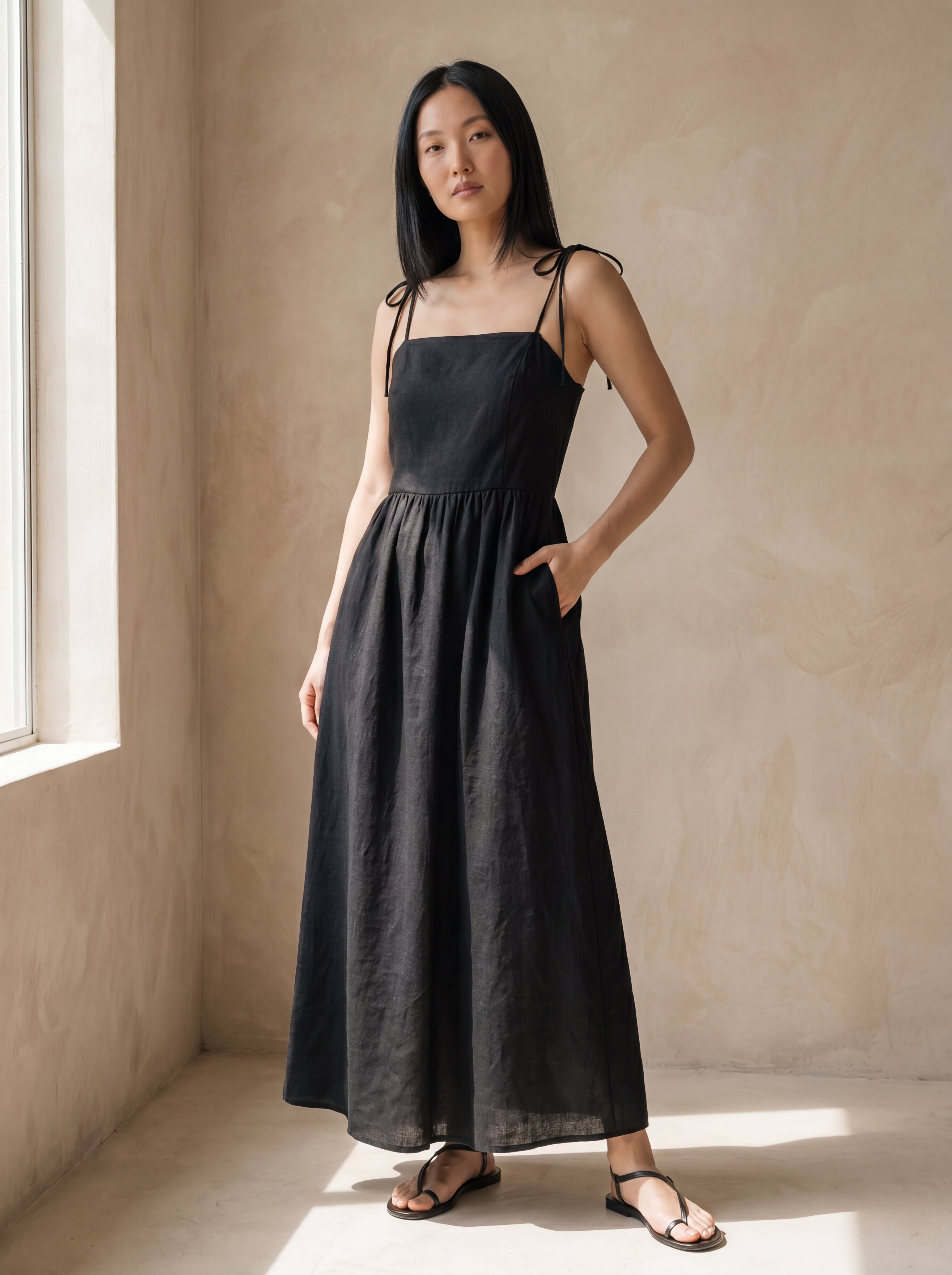 Vestido Dália Longo Preto — Frente 01 #Cor_Preto