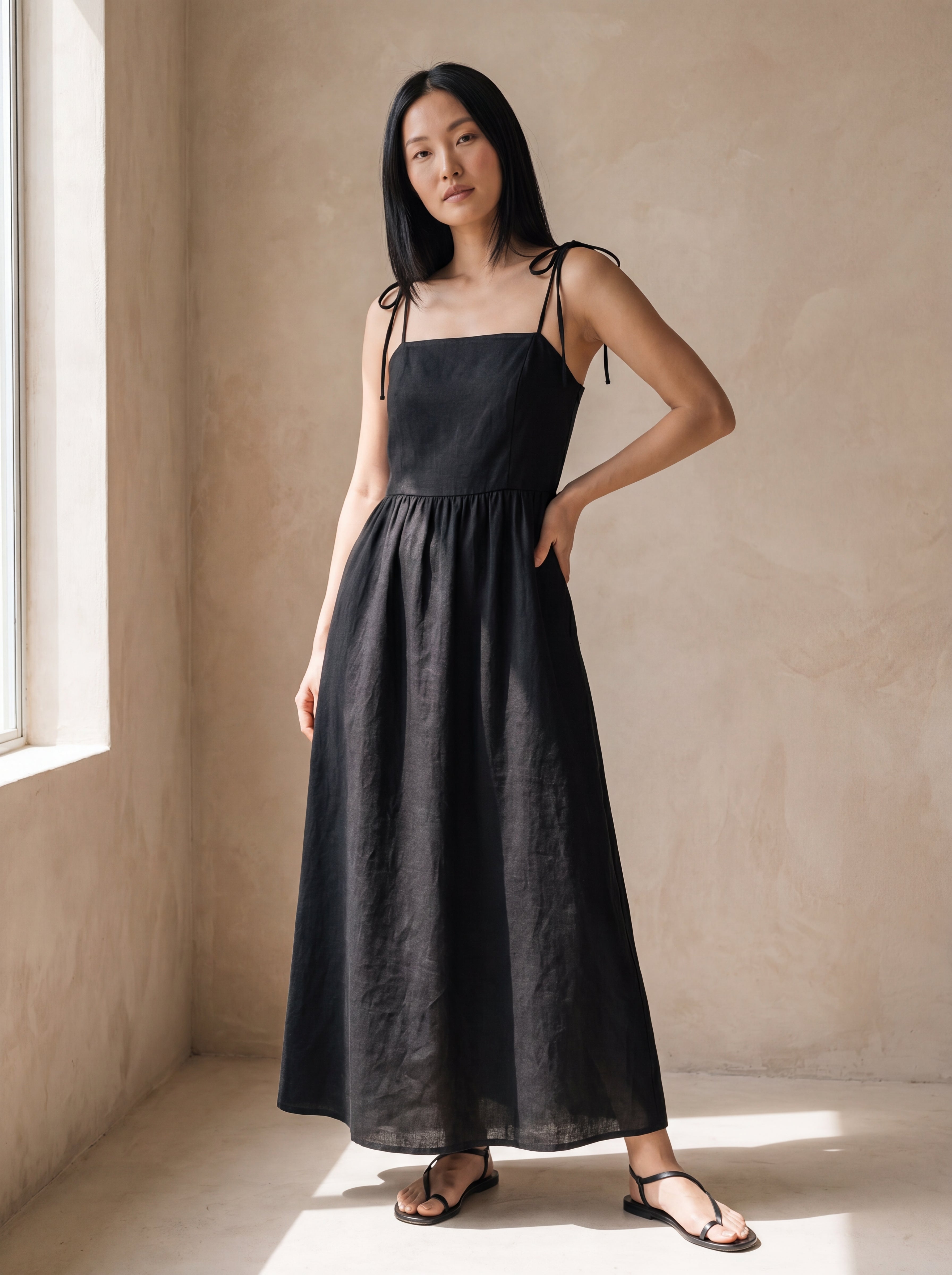 Vestido Dália Longo Preto — Frente 02 #Cor_Preto
