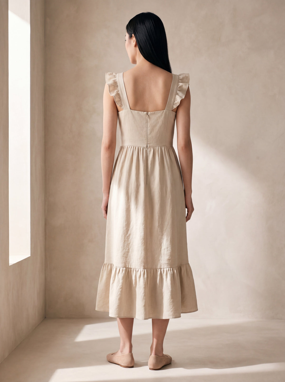 Vestido Midi Luiza Cru — Costas 01 #Cor_Cru