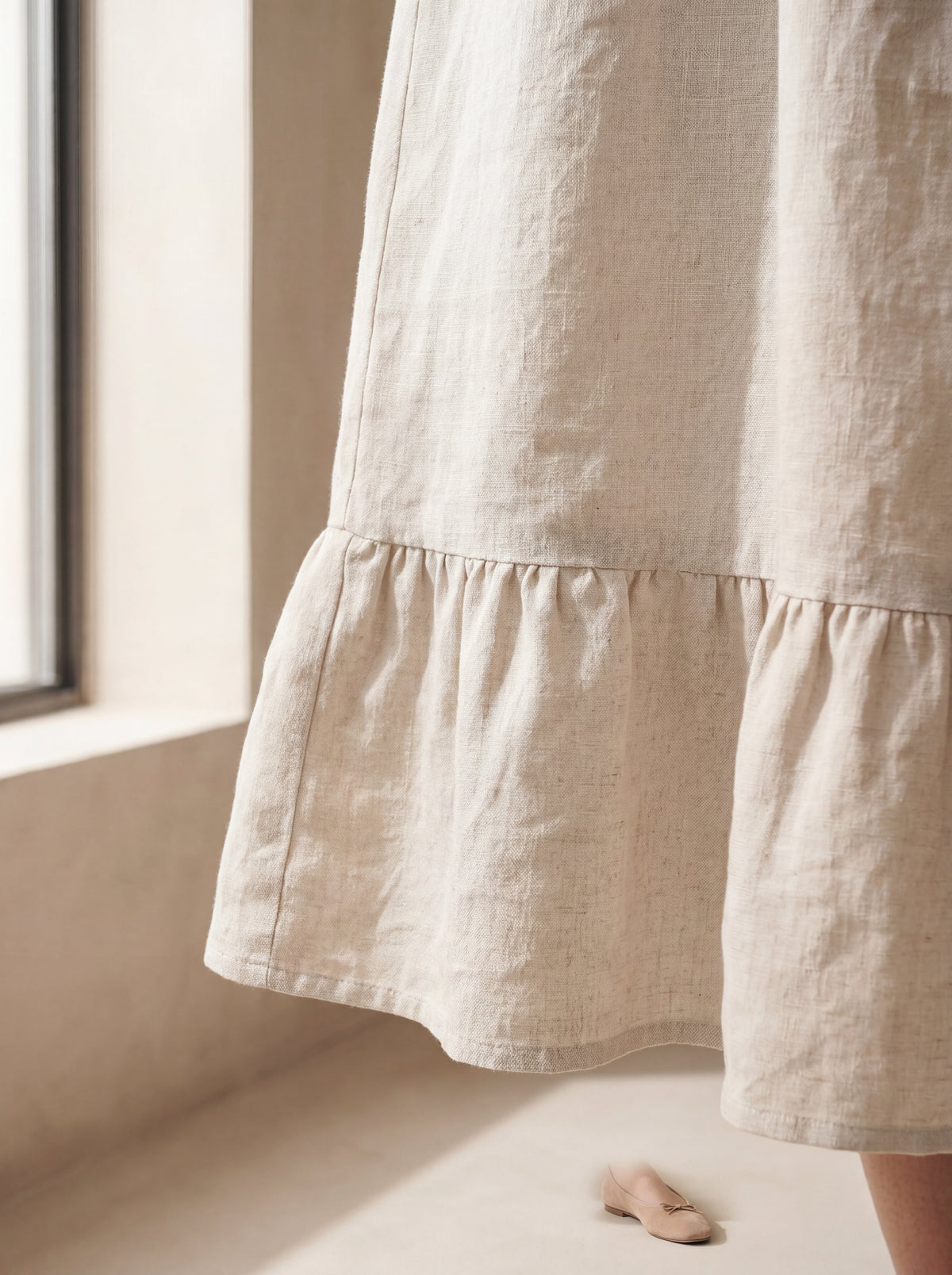 Vestido Midi Luiza Cru — Detalhe 01 #Cor_Cru