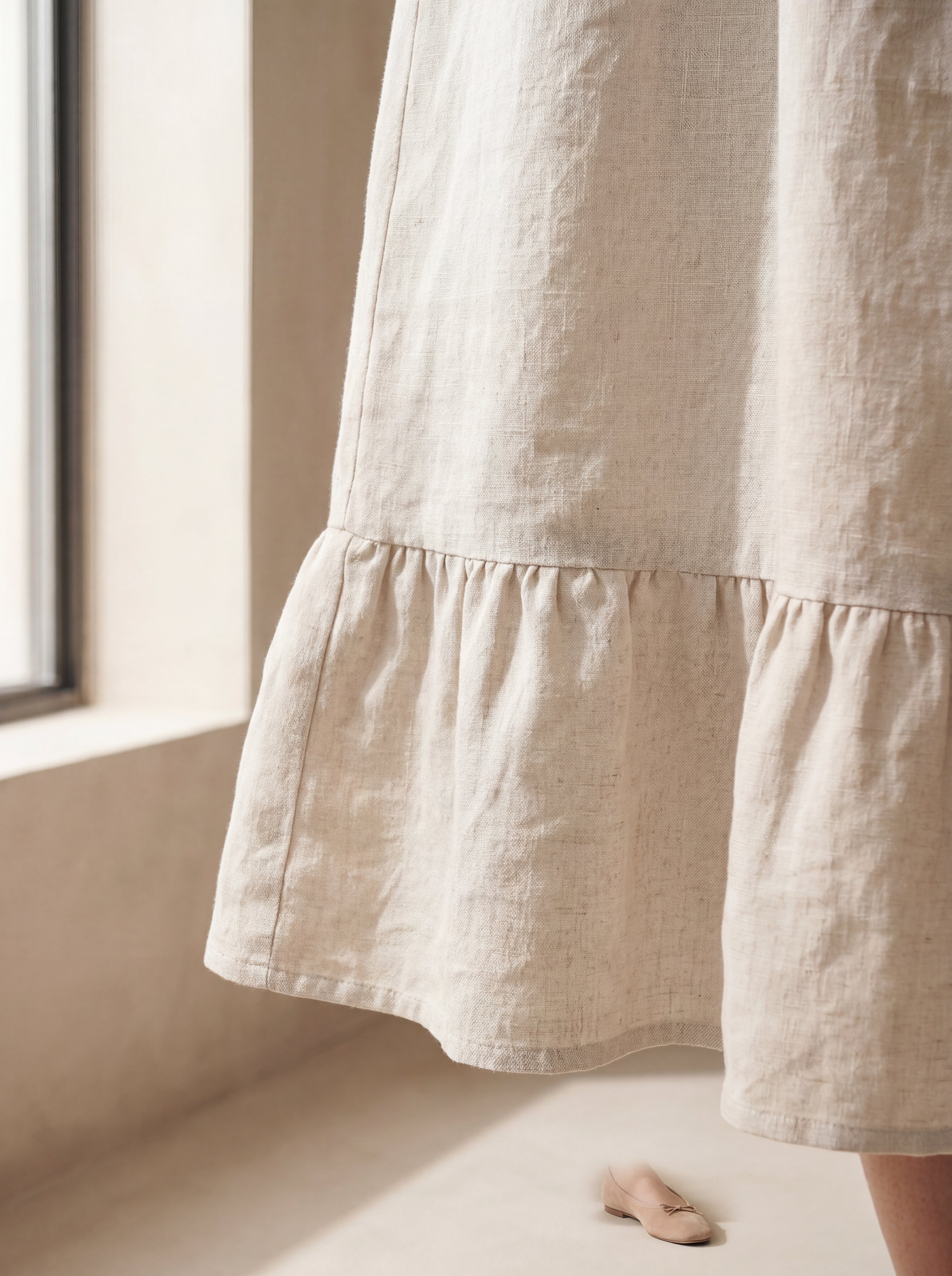 Vestido Midi Luiza Cru — Detalhe 01 #Cor_Cru