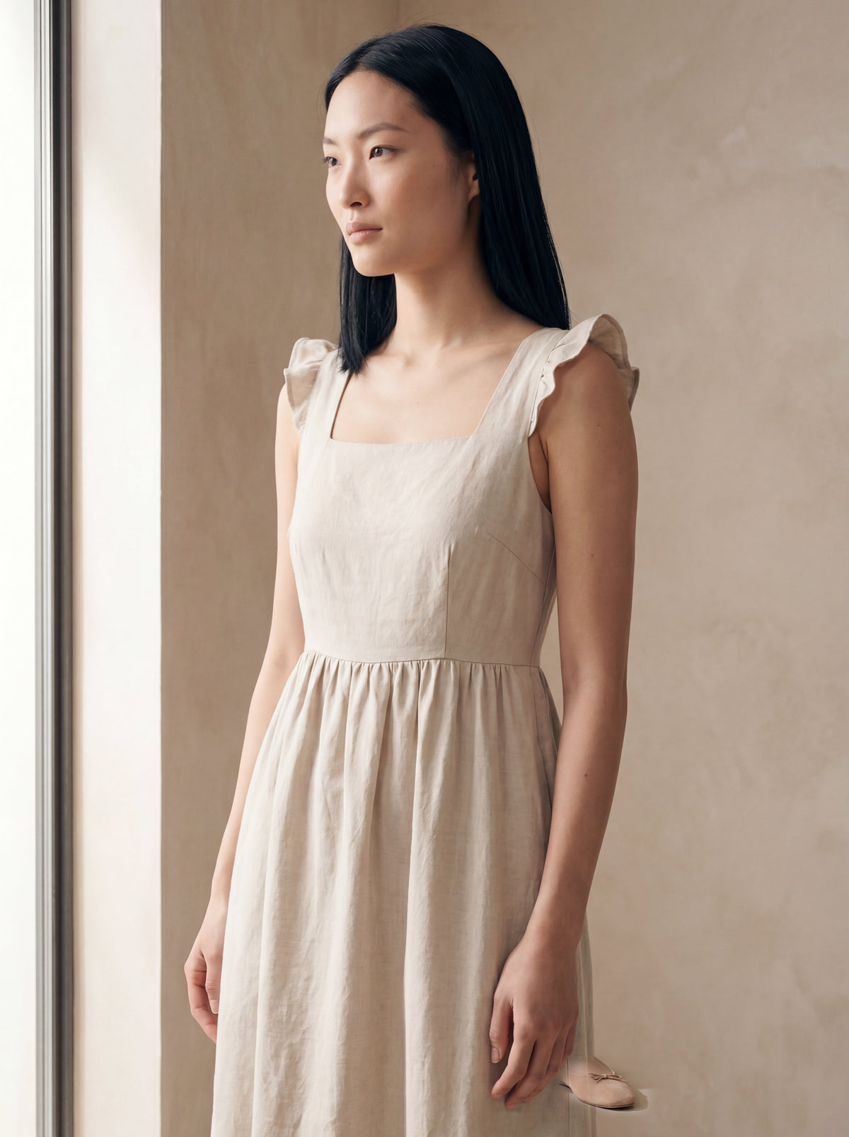 Vestido Midi Luiza Cru — Frente 02 #Cor_Cru