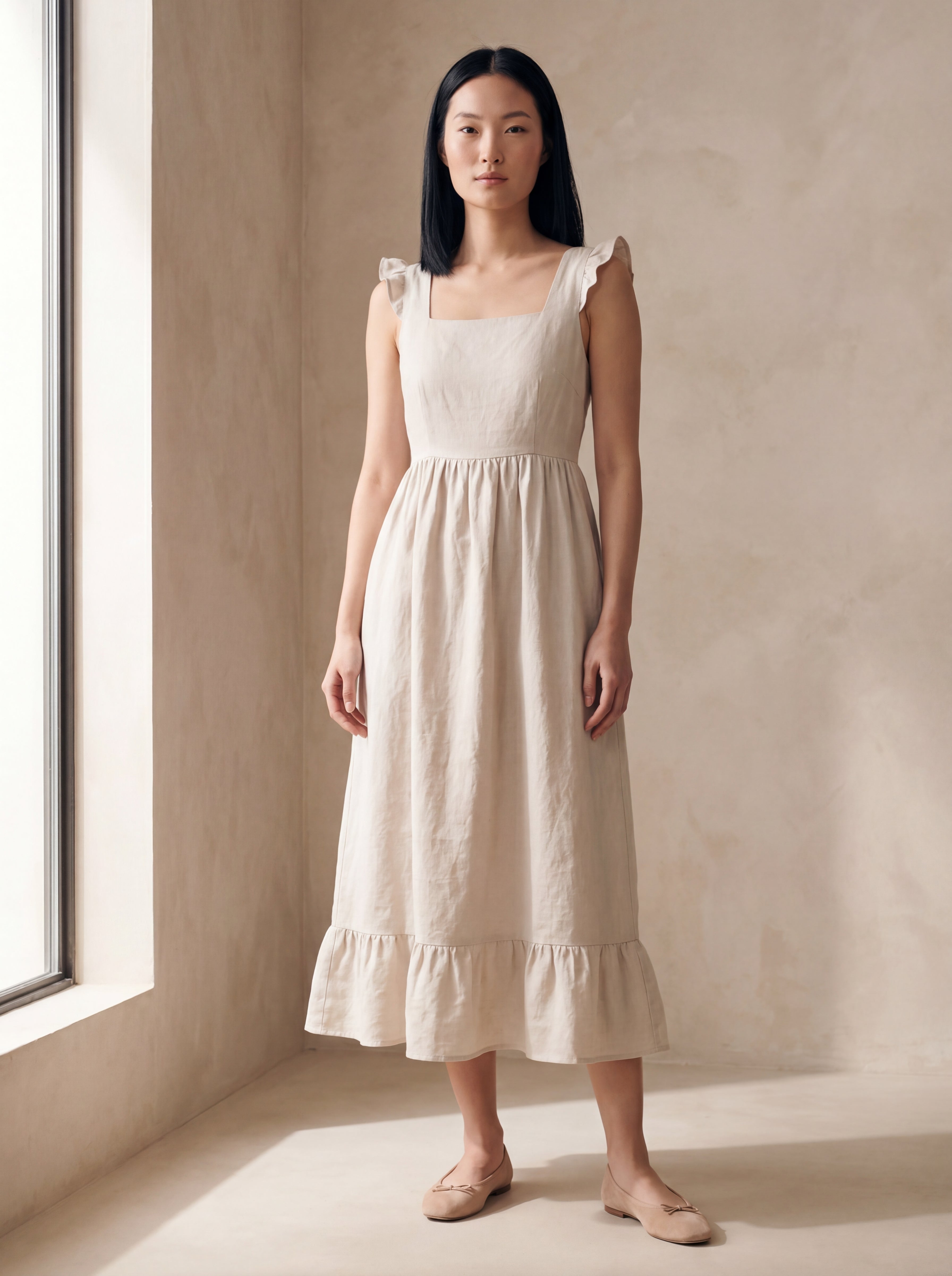 Vestido Midi Luiza Cru — Frente 03 #Cor_Cru