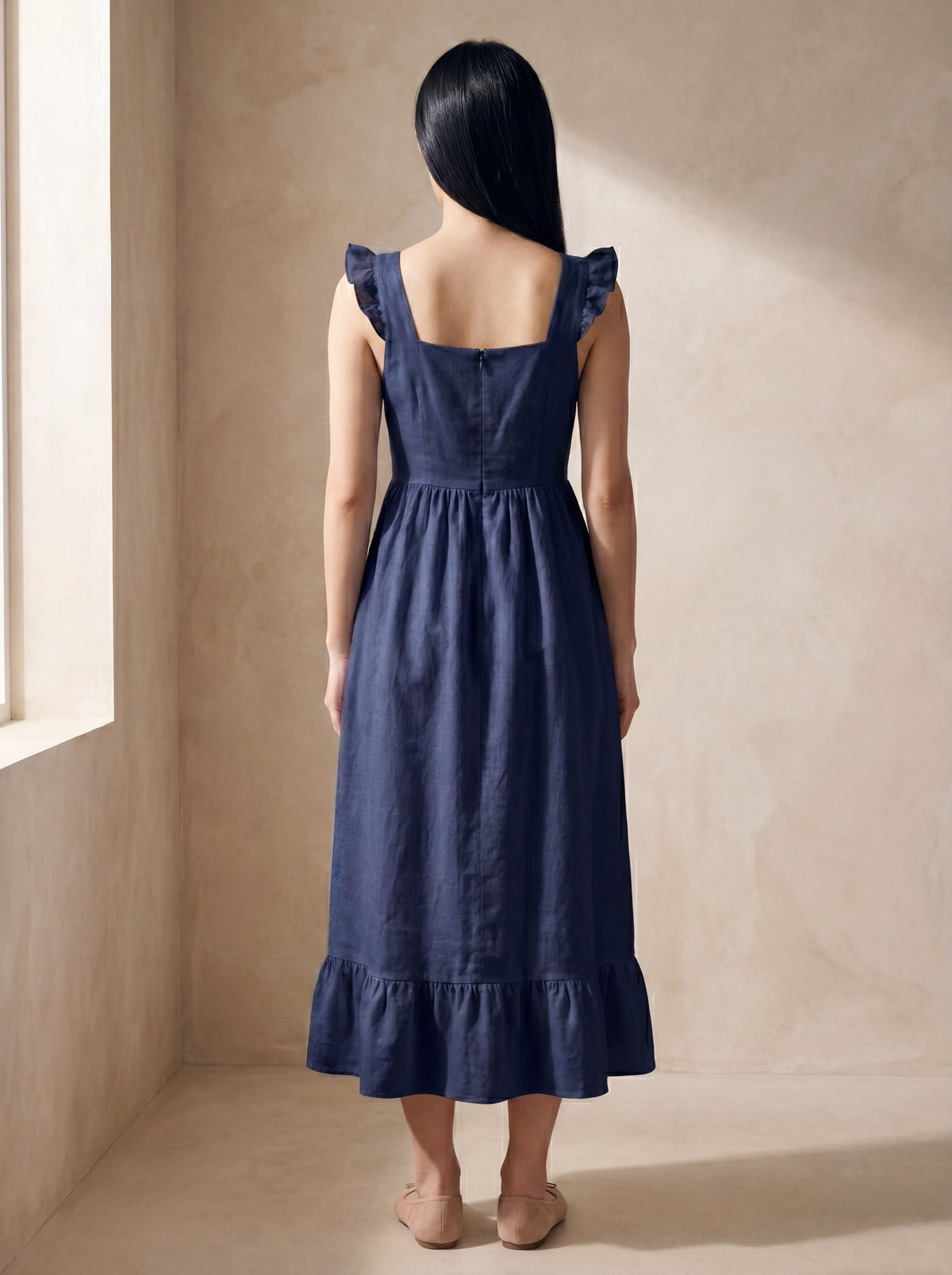 Vestido Midi Luiza Marinho — Costas 01 #Cor_Marinho
