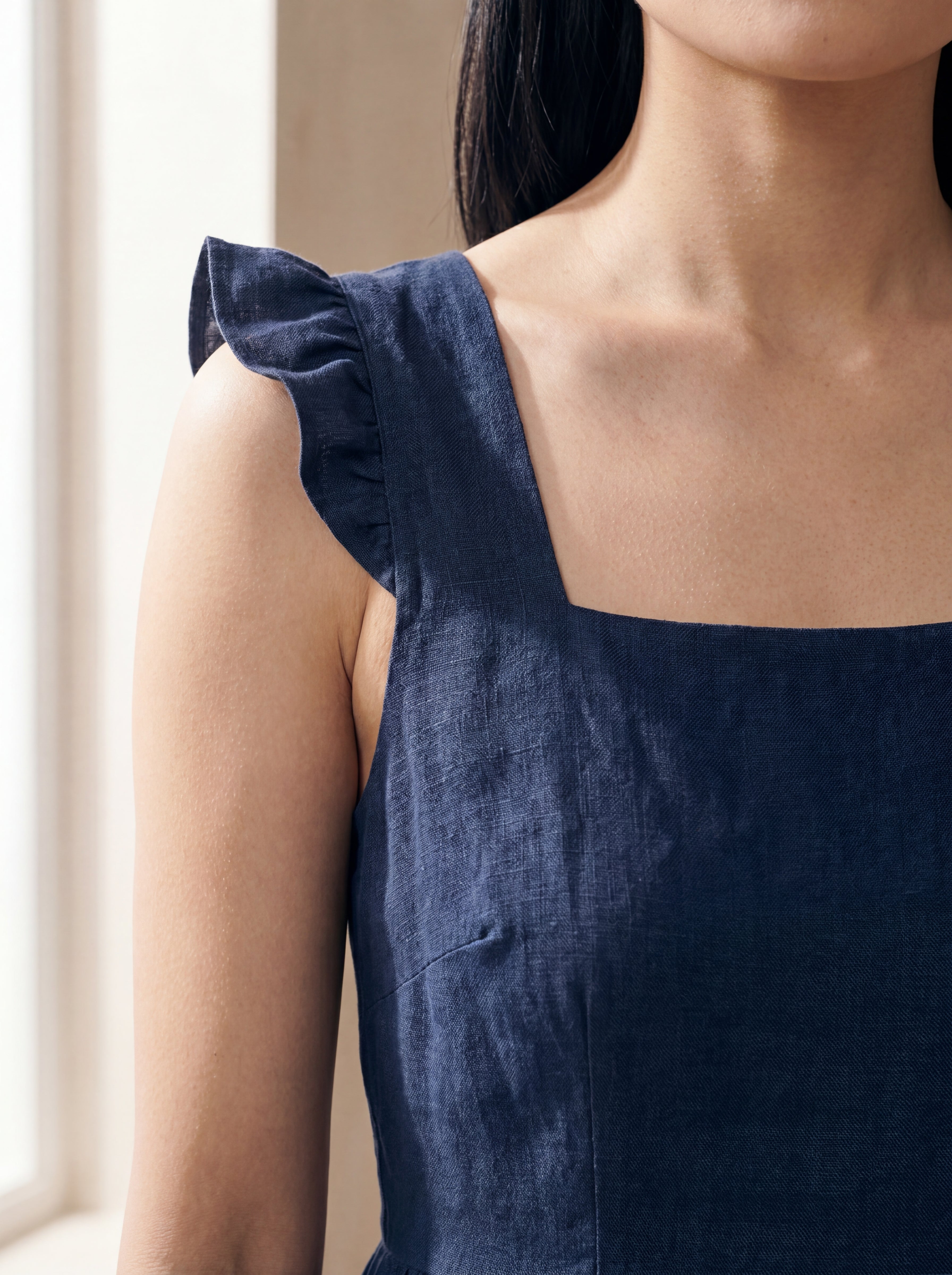 Vestido Midi Luiza Marinho — Detalhe 01 #Cor_Marinho