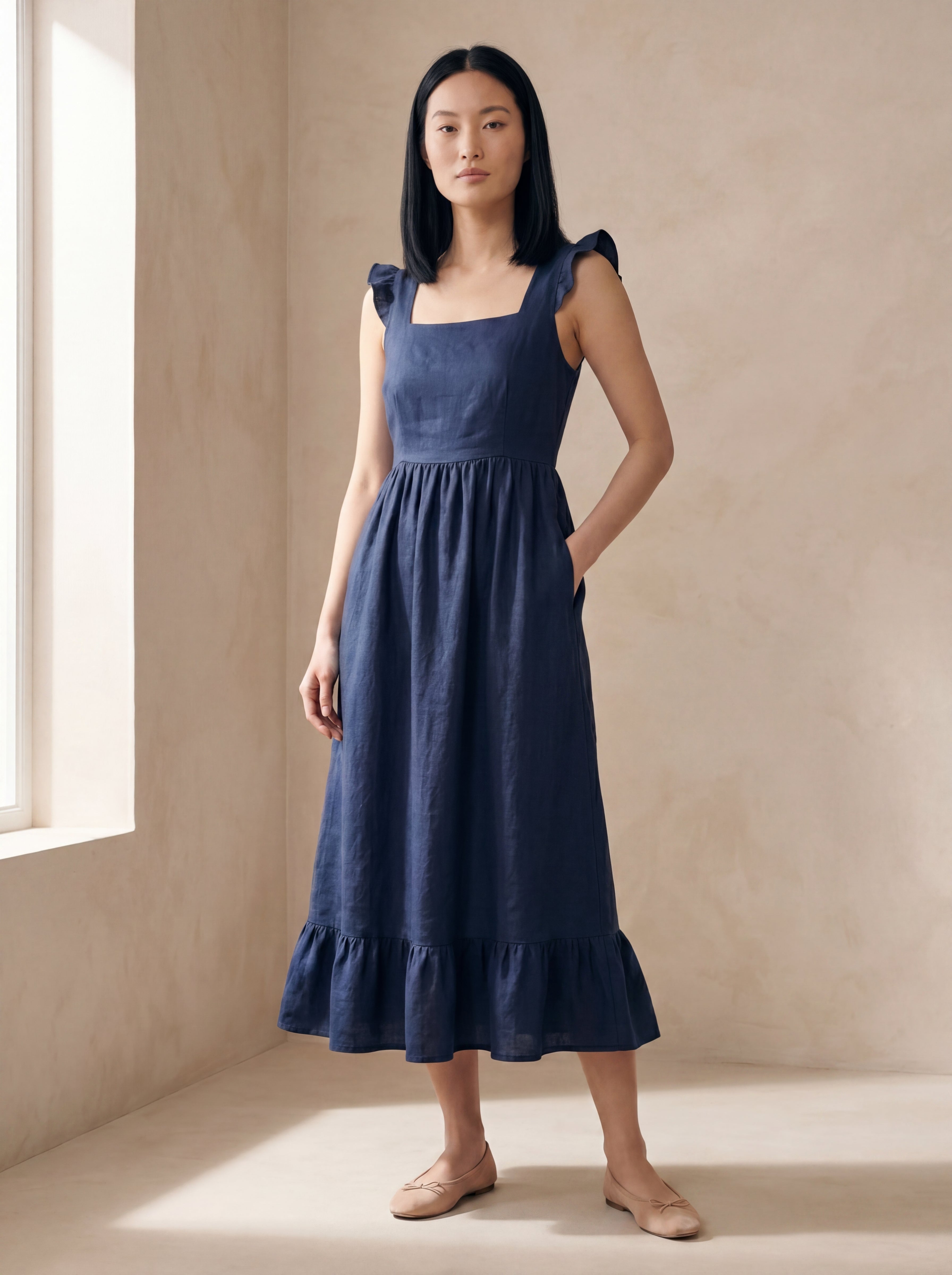 Vestido Midi Luiza Marinho — Frente 01 #Cor_Marinho