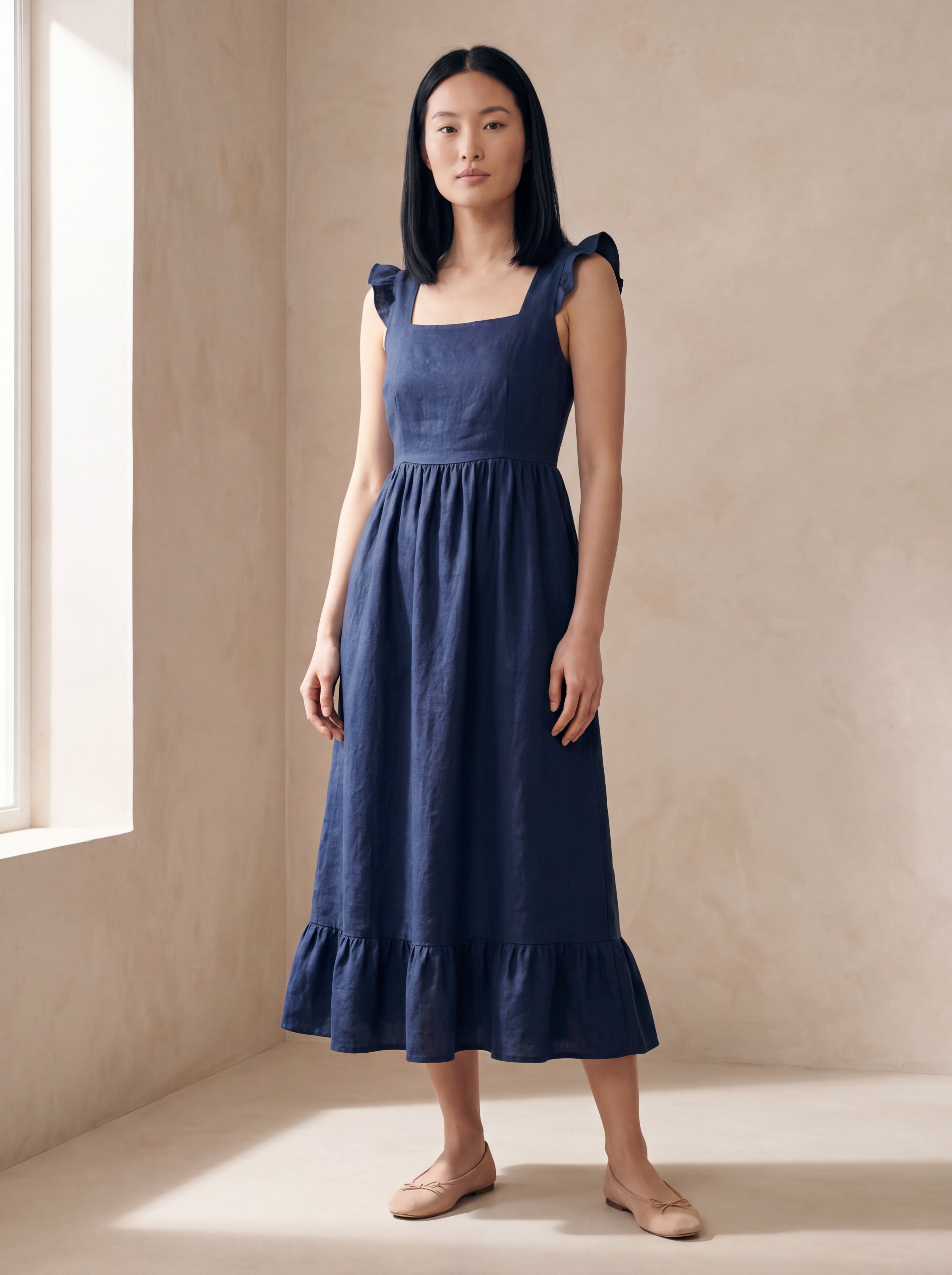 Vestido Midi Luiza Marinho — Frente 03 #Cor_Marinho