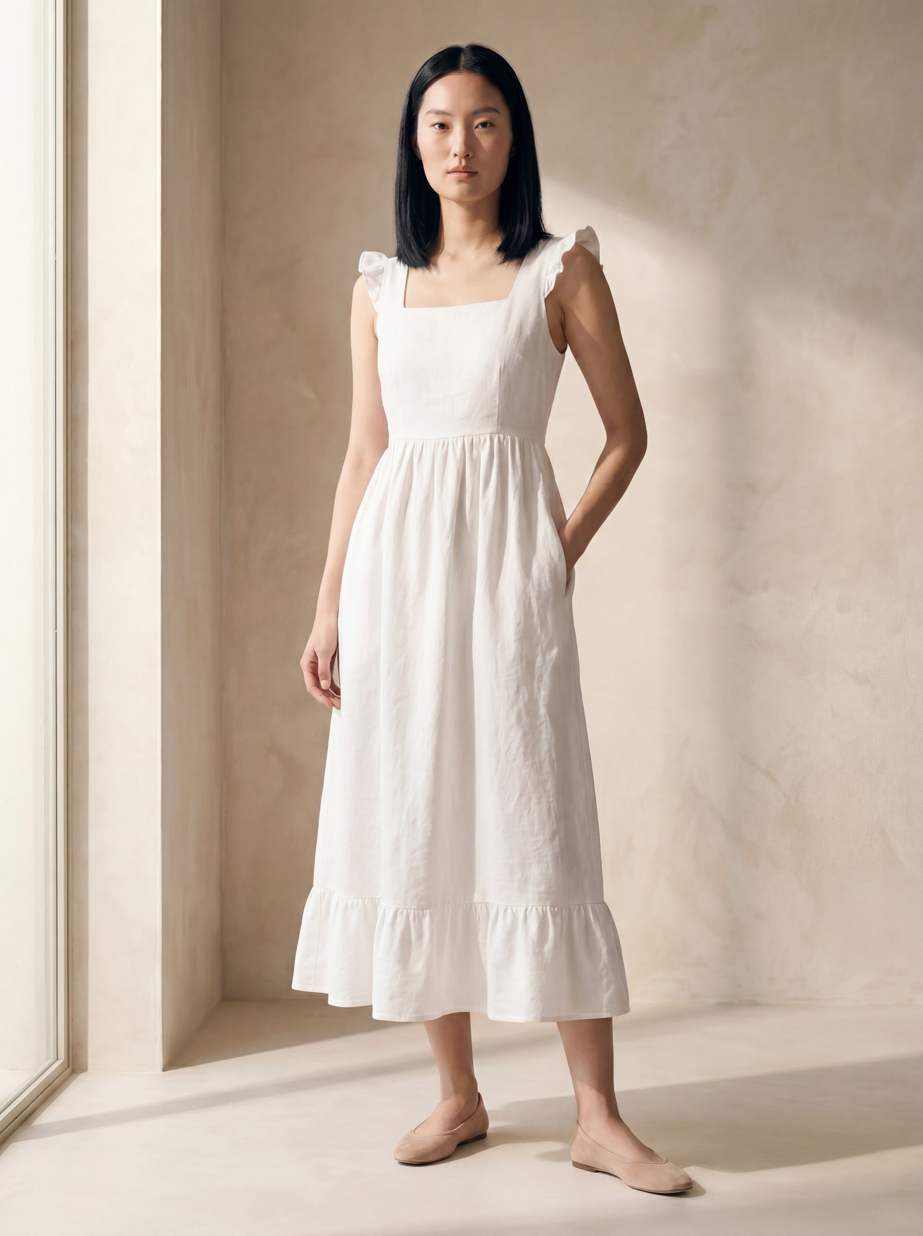 Vestido Midi Luiza Branco — Frente 01 #Cor_Branco