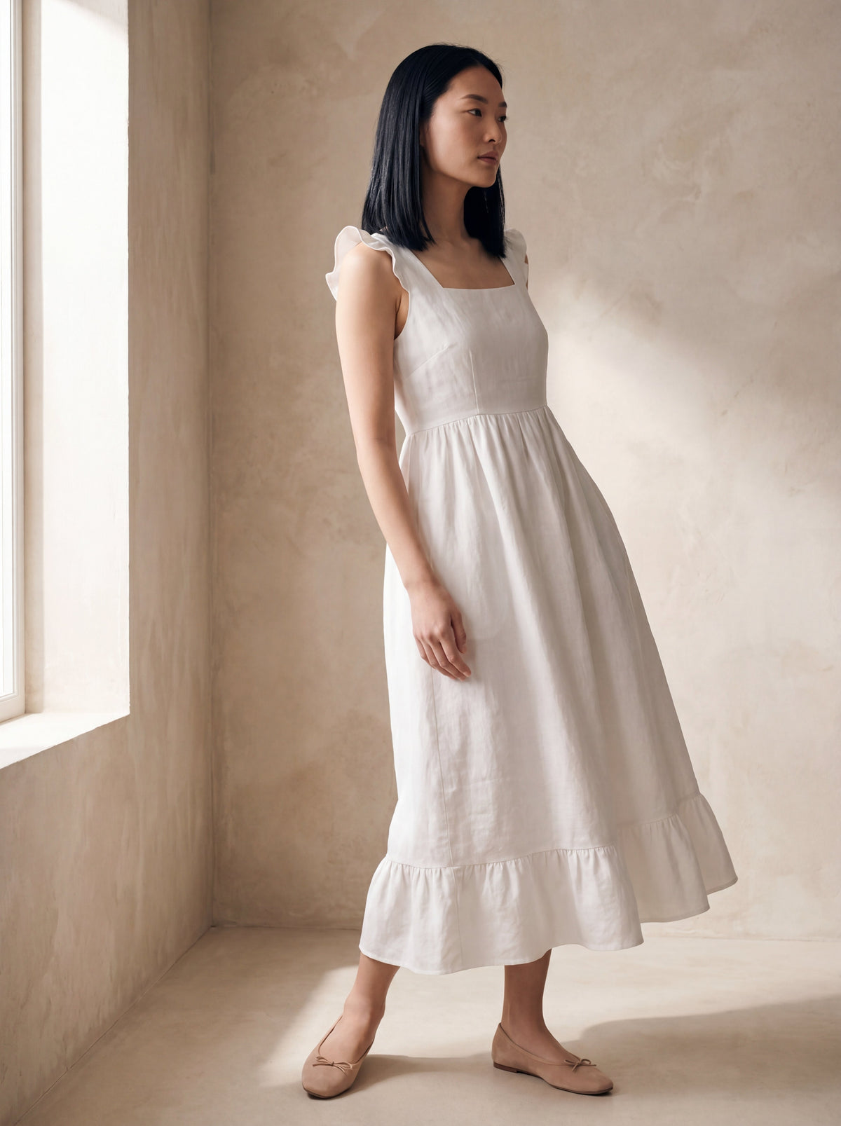 Vestido Midi Luiza Branco — Lateral 01 #Cor_Branco
