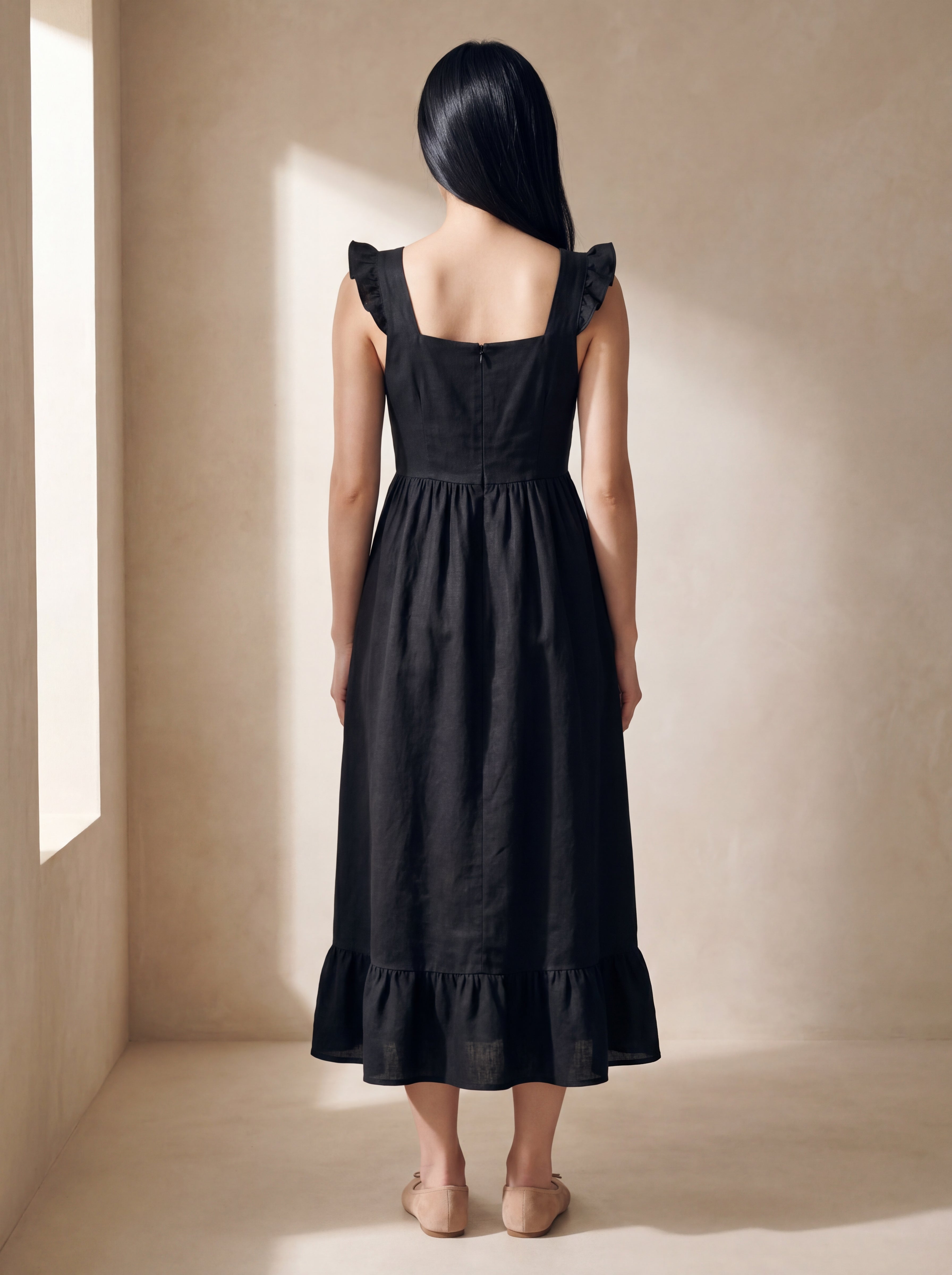 Vestido Midi Luiza Preto — Costas 01 #Cor_Preto