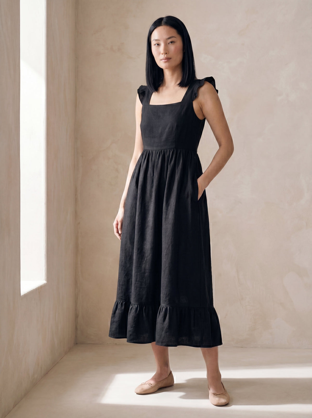Vestido Midi Luiza Preto — Frente 01 #Cor_Preto