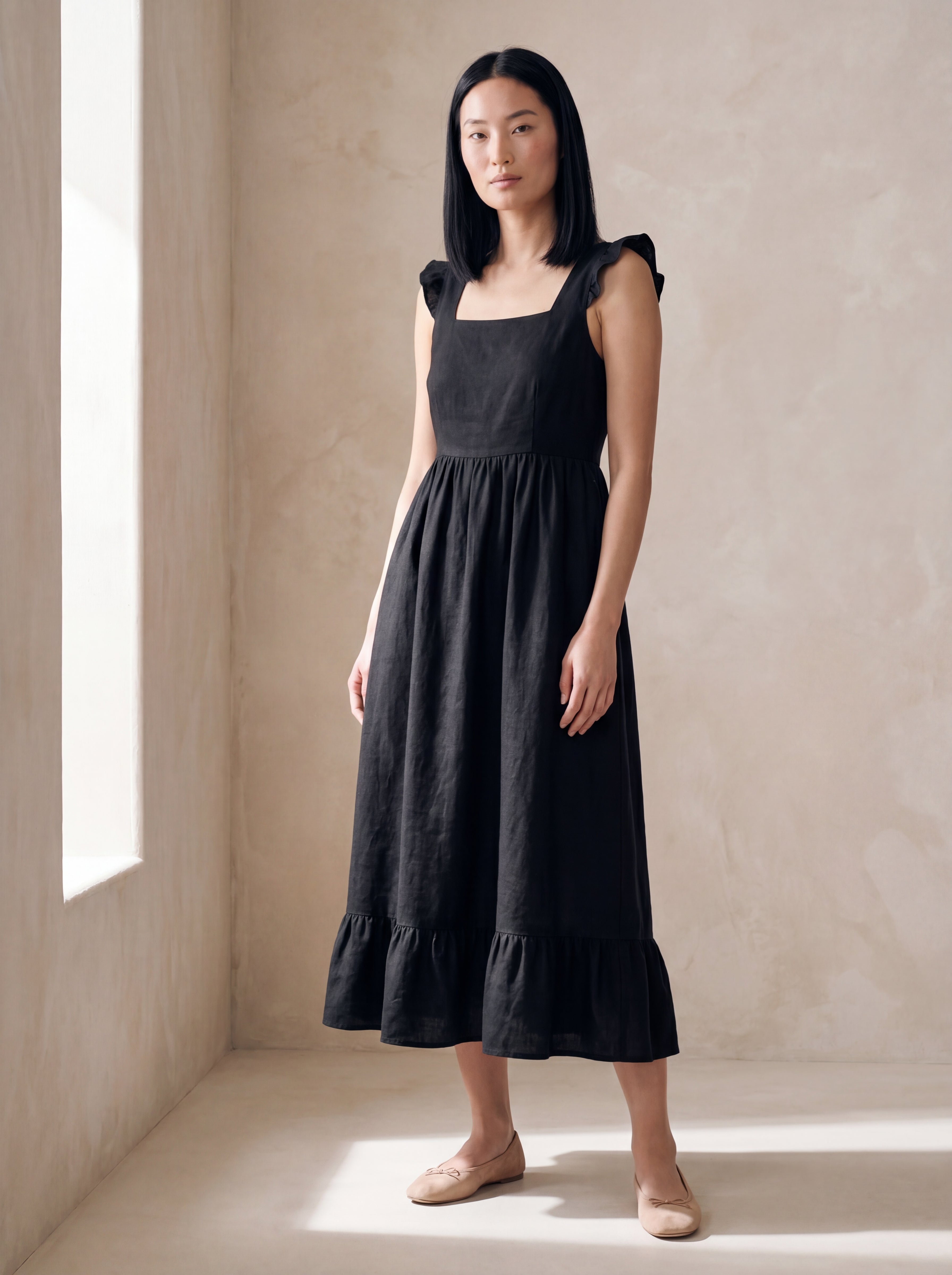 Vestido Midi Luiza Preto — Frente 03 #Cor_Preto