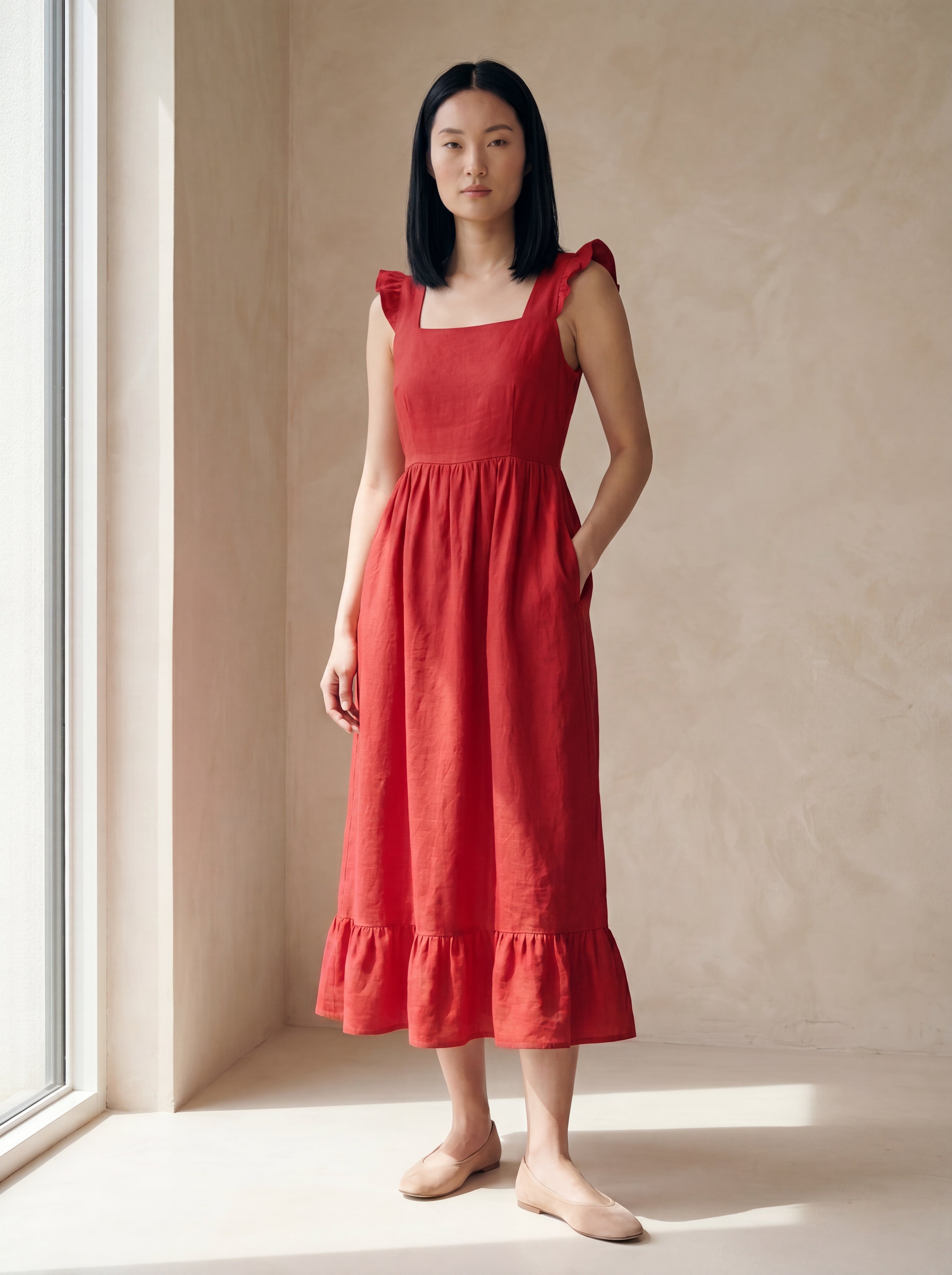 Vestido Midi Luiza Vermelho — Frente 01 #Cor_Vermelho