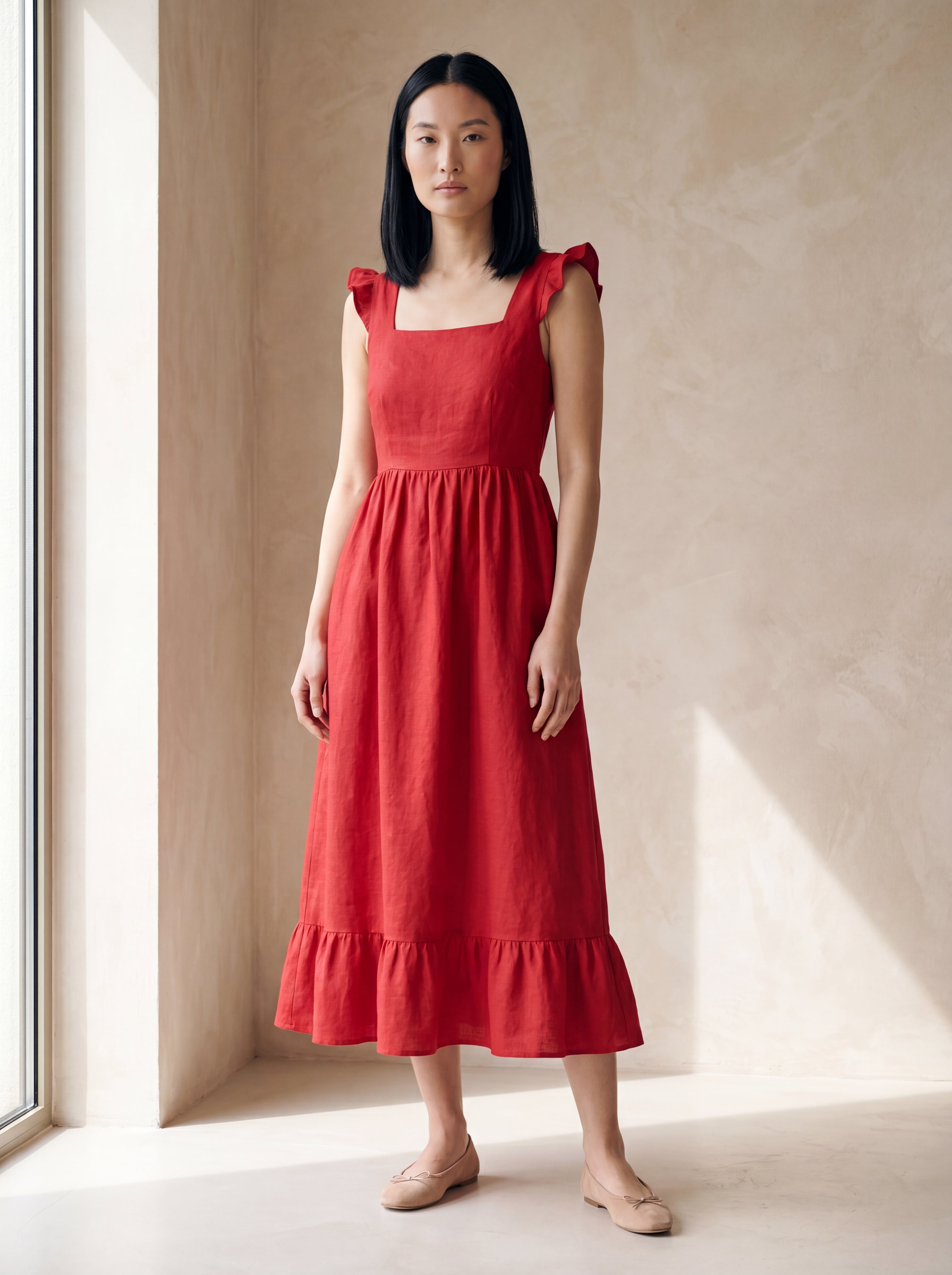 Vestido Midi Luiza Vermelho — Frente 02 #Cor_Vermelho