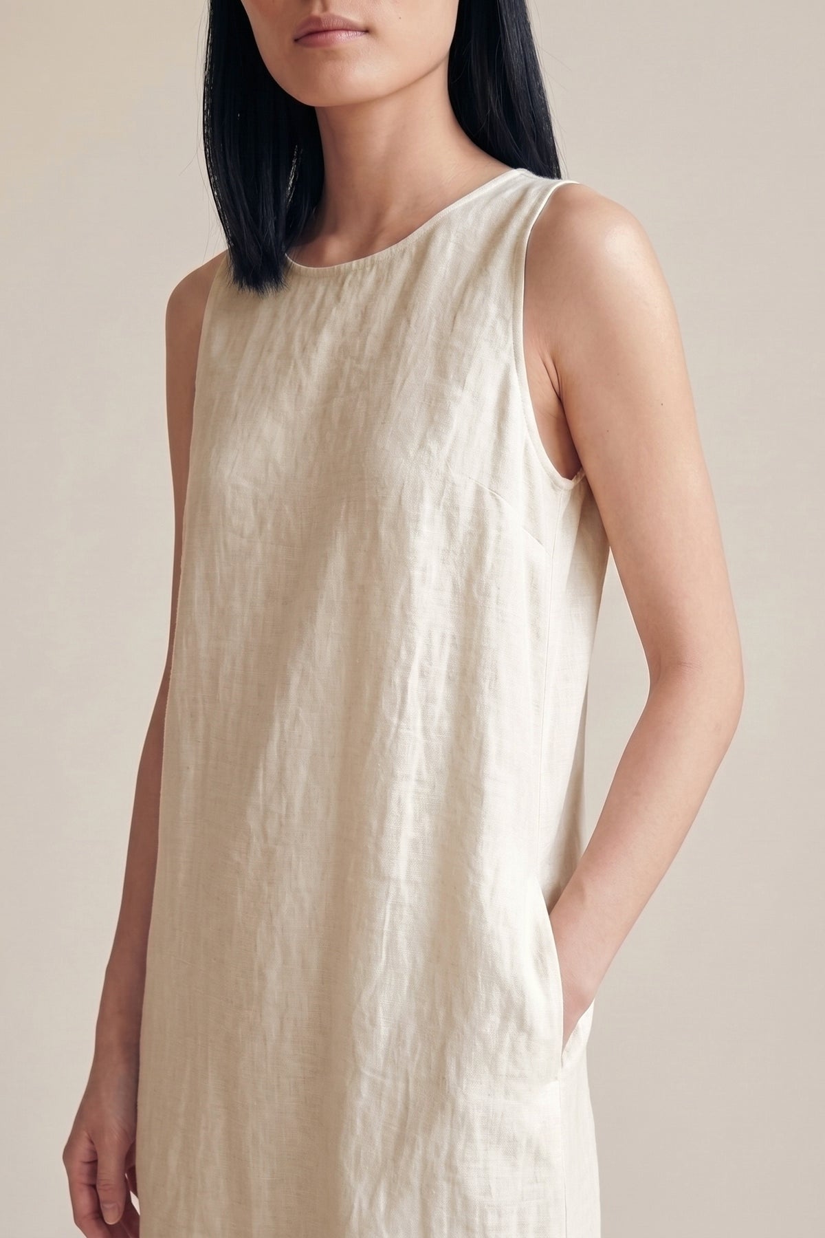 Vestido Alice Midi Linho Puro Cru — Detalhe