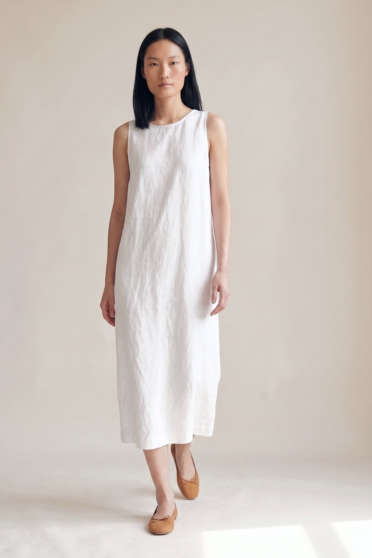 Vestido Alice Midi Linho Puro Branco — Andando