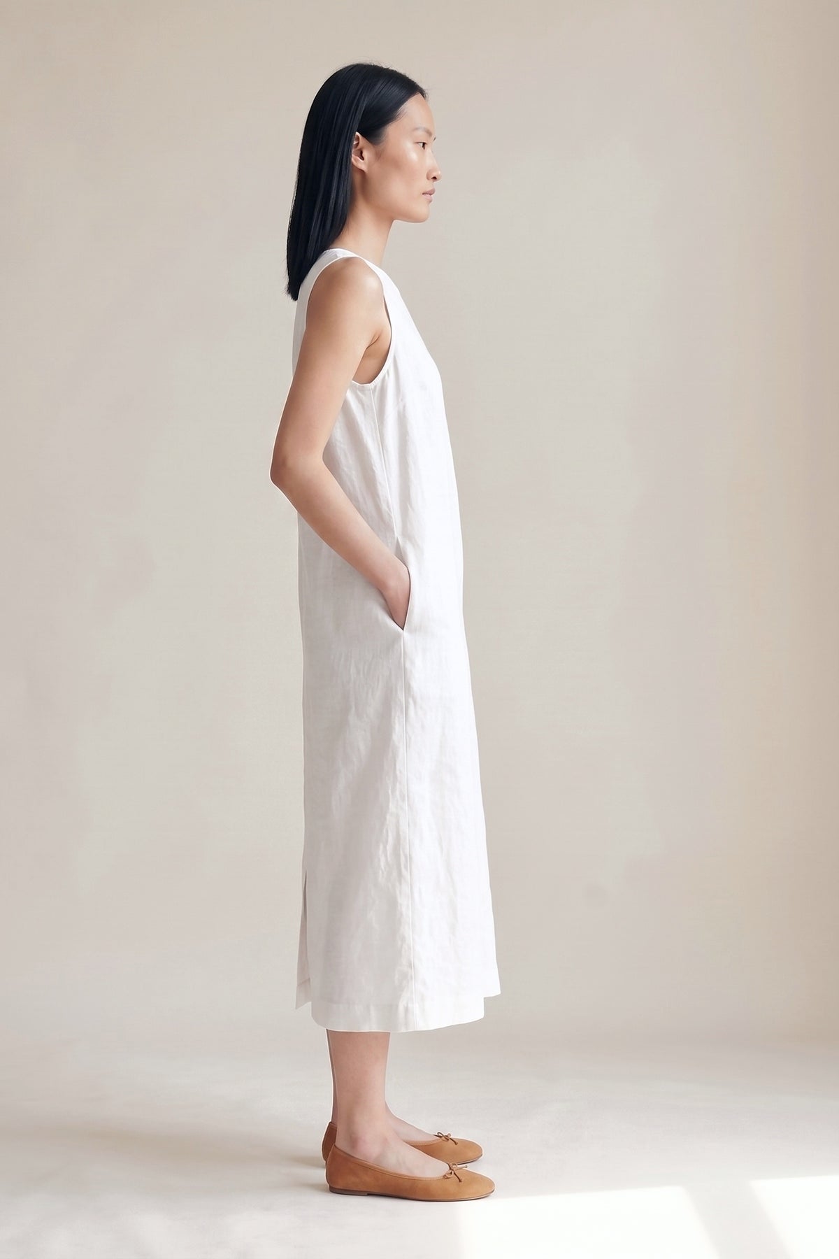 Vestido Alice Midi Linho Puro Branco — Perfil
