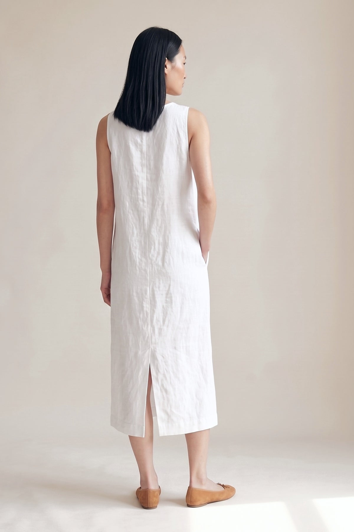 Vestido Alice Midi Linho Puro Branco — Costas