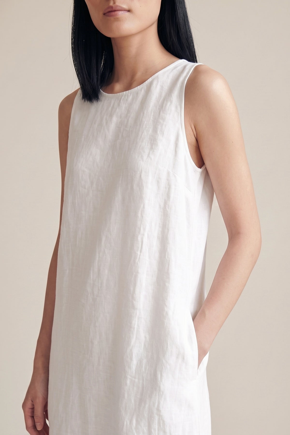 Vestido Alice Midi Linho Puro Branco — Detalhe