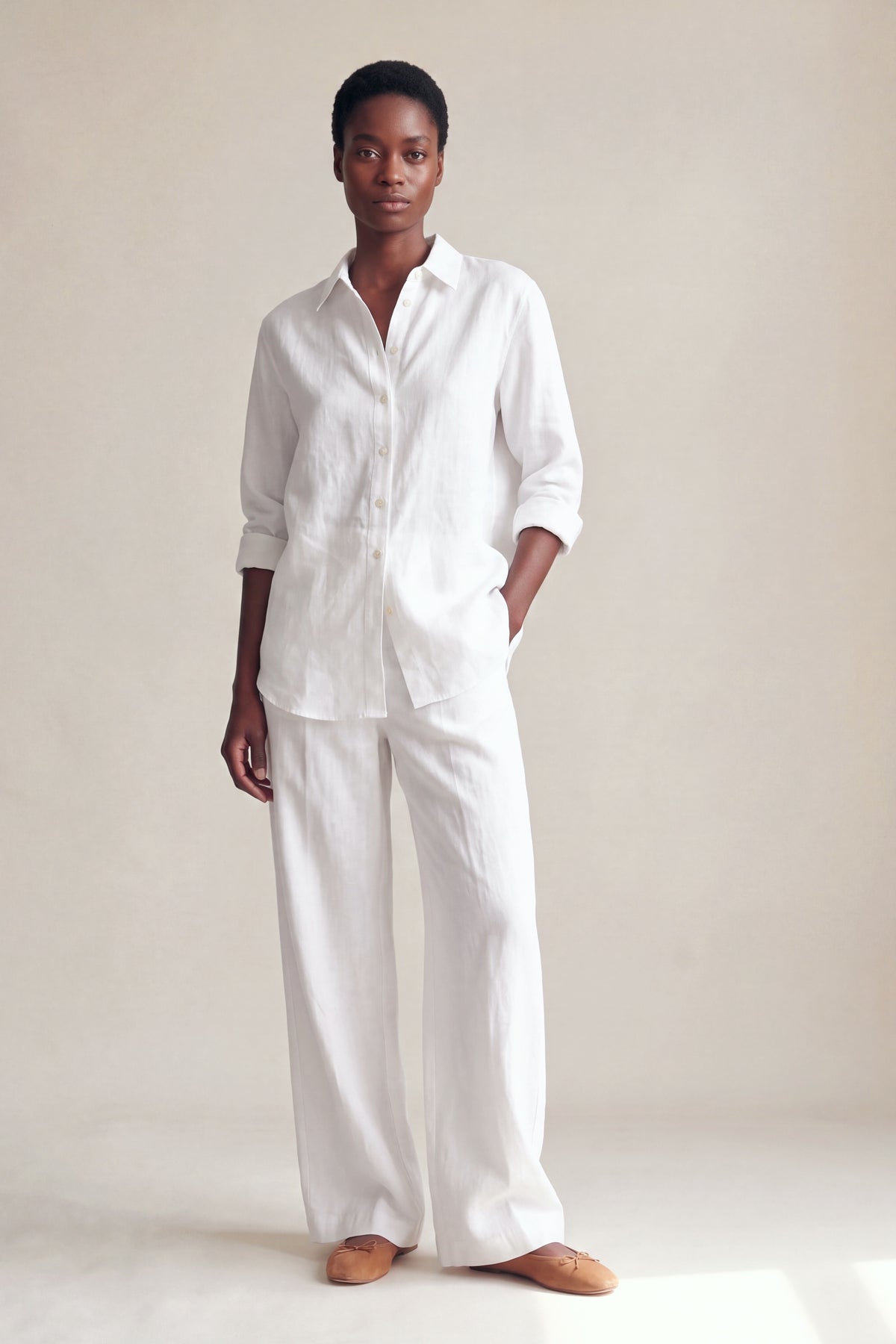 Conjunto Camisa Edi e Calça Camila Linho Puro · 2 peças Branco — Frente #Cor_Branco