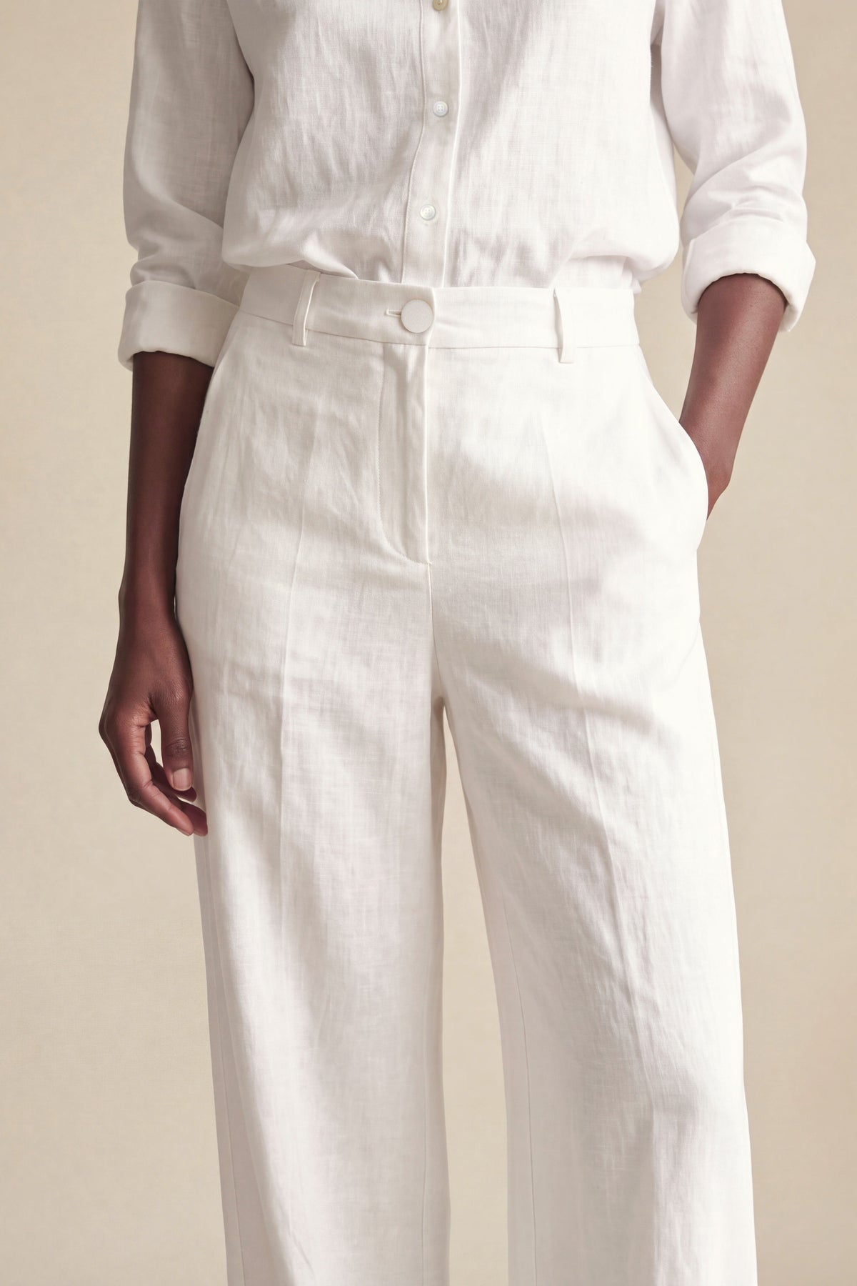 Calça Camila Linho Puro Branco — Detalhe