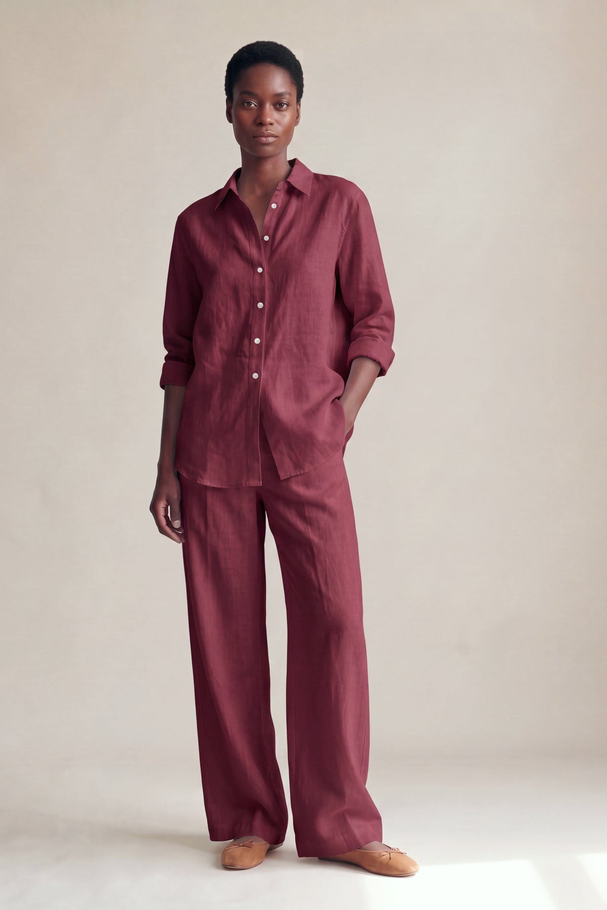 Calça Camila Linho Puro Marsala — Frente