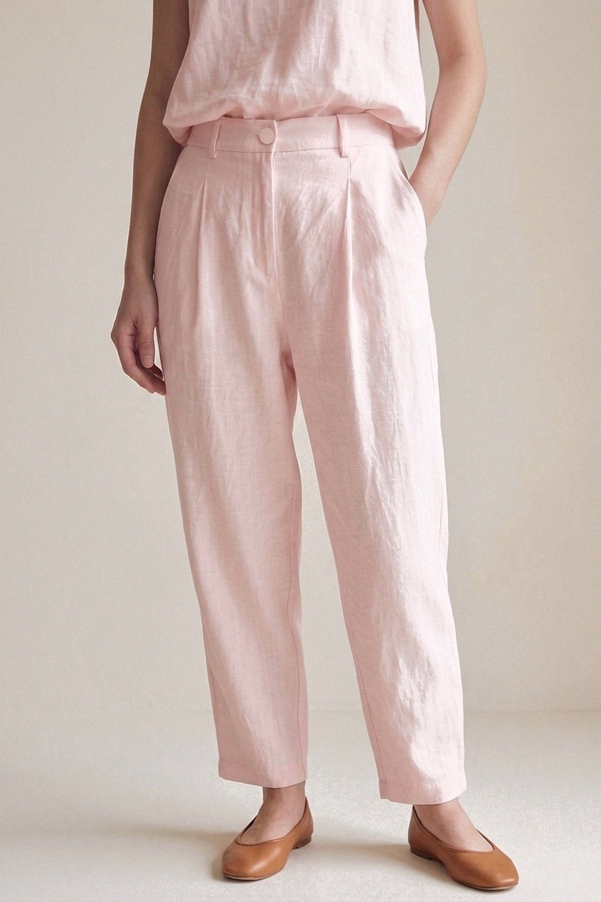 Calça Íris Linho Puro Rosa Bebê — Detalhe